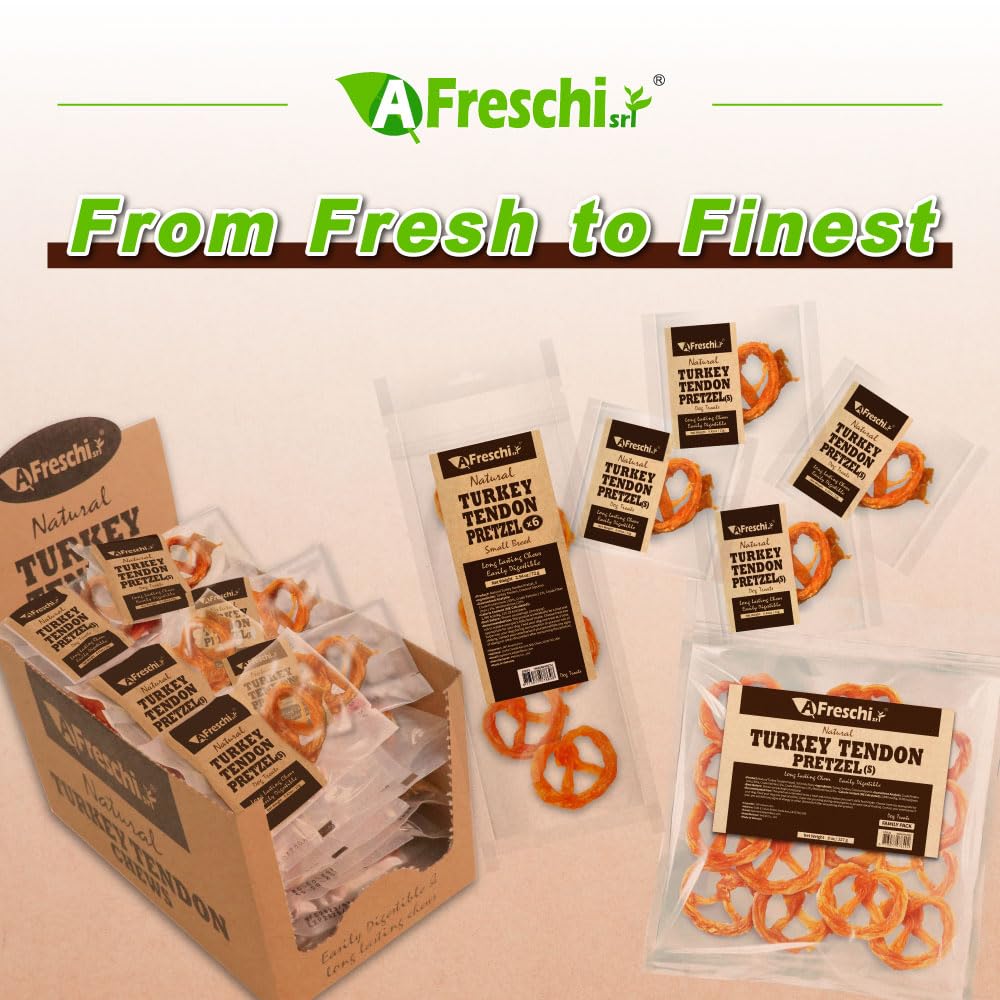 AFreschi Turkey Tendons for Dogs, USA-Sourced, Healthy Dog Treats, Rawhide-Free Puppy Chews, Long Lasting, All Natural, Hypoallergenic Dog Treats for Small Breeds, 3 oz Pack Strips