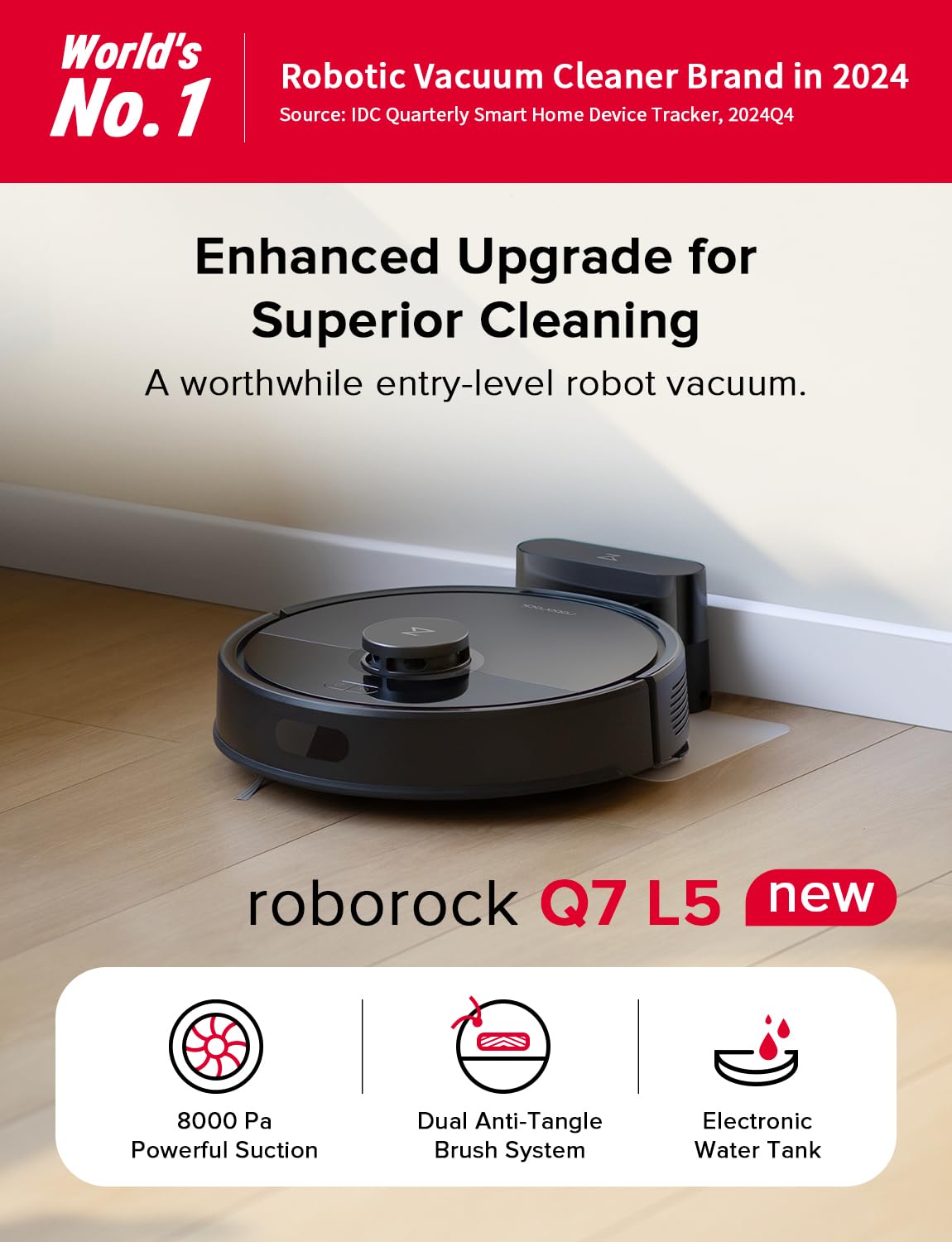 roborock Q10 S5+ Robot Vacuum and Mop, 10,000Pa Suction, Upgraded from Q8 max+, 70 Days Self-Emptying, Obstacle Avoidance, Sonic Mopping, Dual Anti-Tangle Design, Auto Mop Lifting, Ideal for Pet Hair