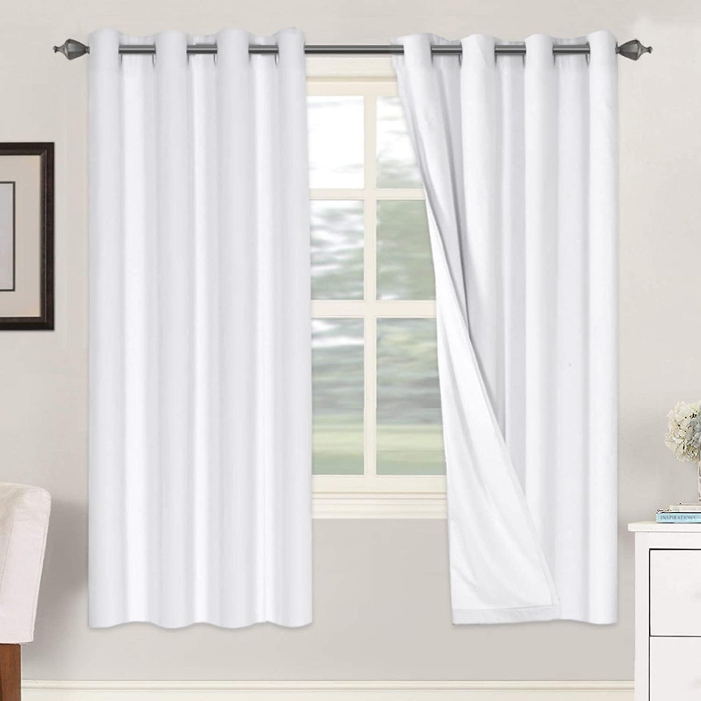 H.VERSAILTEXLinen-Polyester Curtains 100%Blackout Curtains for Bedroom 96"Long Full Light Blocking Nature Linen-Polyester Blended Window Curtains for LivingRoomNickel Grommet(2Panels,HeatheredNatural)
