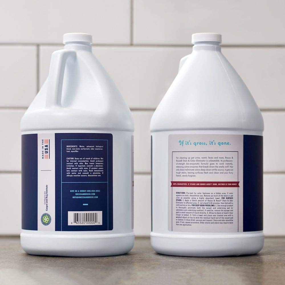 Rocco & Roxie Supply Co. Stain & Strong Odor Eliminator, Enzyme Cleaner, Pet Odor Eliminator for Home - Carpet Stain Remover for Cats & Dog Pee - Urine Destroyer - Carpet Cleaner Spray Clear, 32 Fl Oz