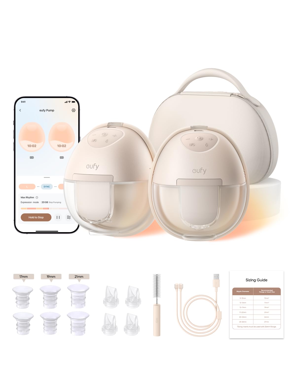 eufy Security Breast Pump S1 Pro, Heated Wearable, Slim Hands-Free with Industry-Leading HeatFlow Tech, Wireless Charging Case, App-Controlled OptiRhythm, Hospital-Grade Suction, in-Bra Use