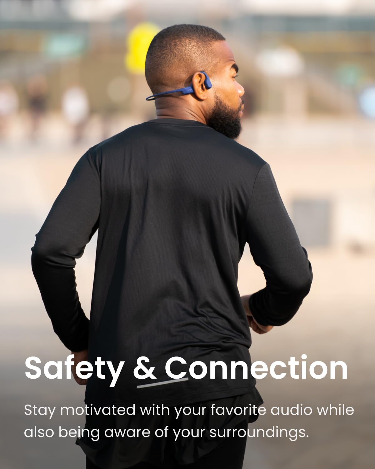 SHOKZ OpenRun Bone Conduction Headphones,Open-Ear Bluetooth Wireless Sport Headphones for Running & Workout,Sweat Resistant, Long 8H Playtime,Mic,Hair Band-Standard-Black