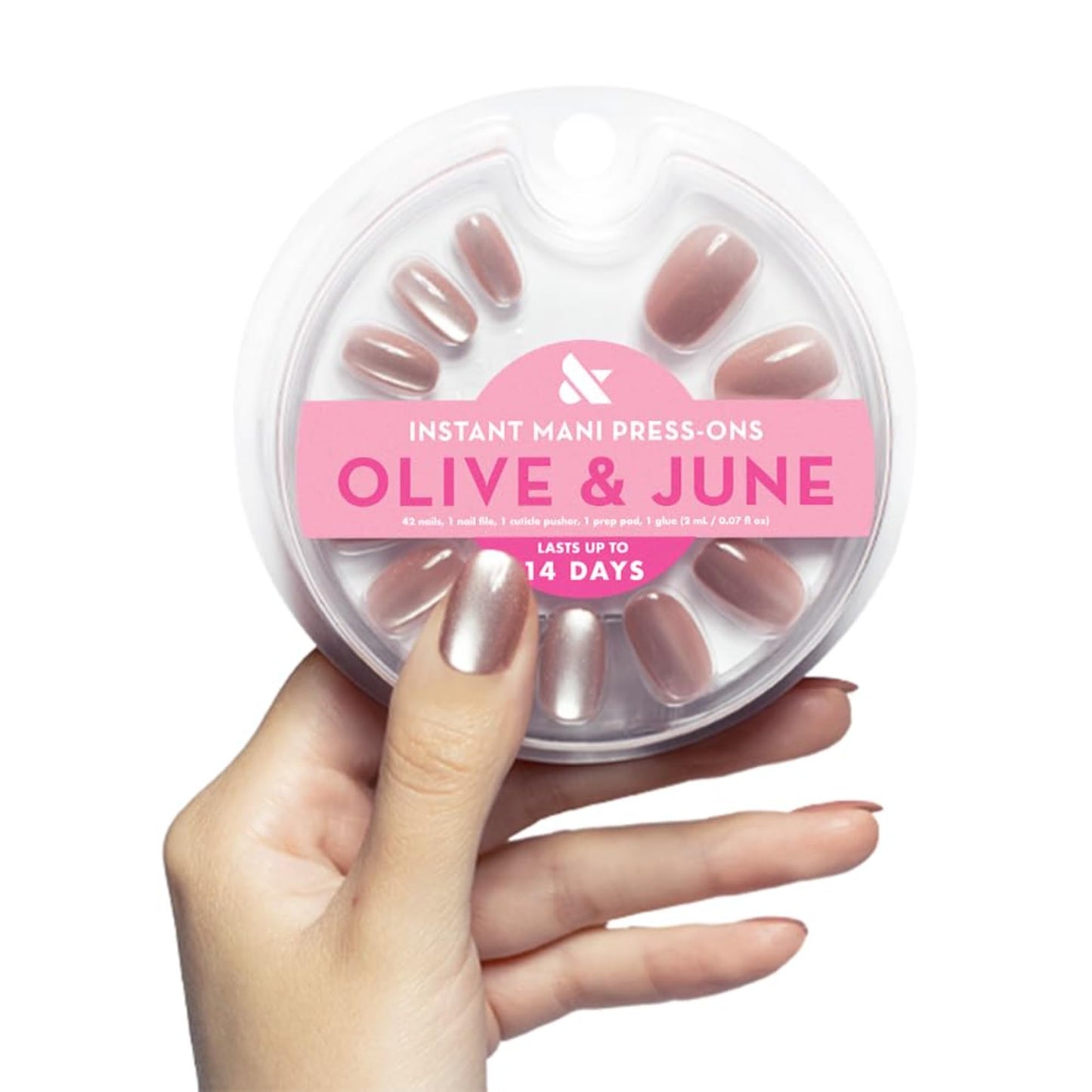 Olive & June Instant Mani Press On Nails (Glue) | 42 Fake Nails, 21 Sizes | Non-Toxic, Long-Lasting | Recycled Materials | Realistic Look