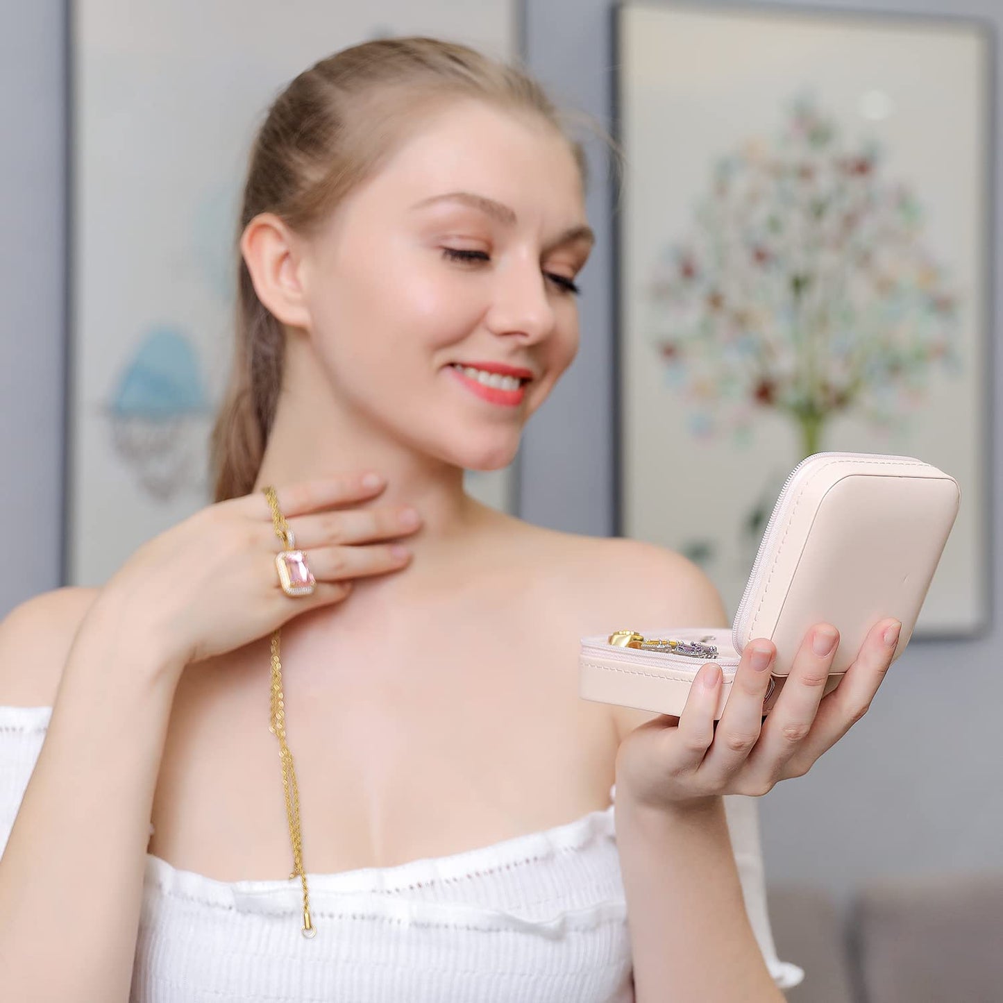 KElofoN Travel jewelry case Travel jewelry box Travel Jewelry Organizer Small box Gift for Girls Women with Mirror(Green)