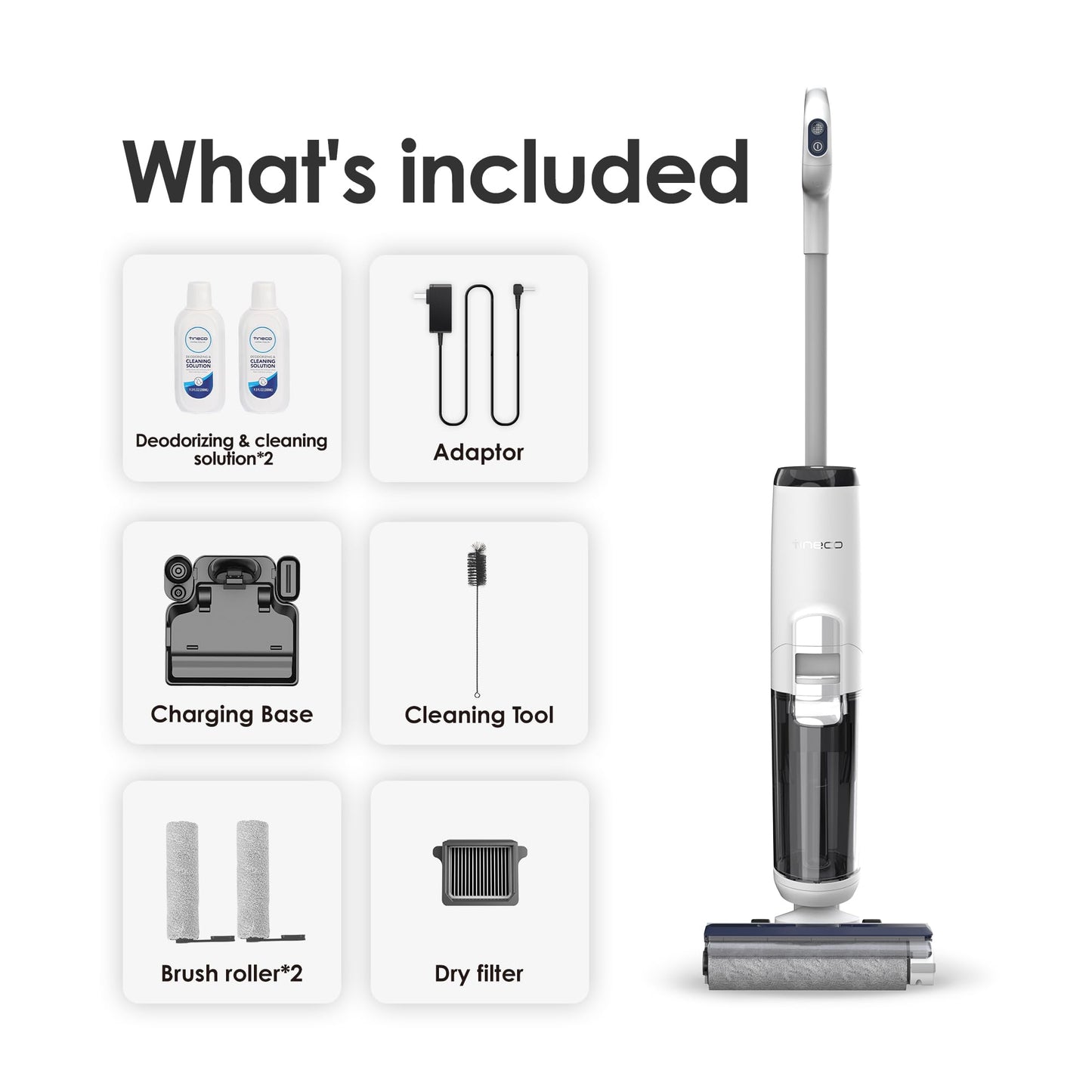 Tineco Floor ONE S5 Smart Cordless Wet Dry Vacuum Cleaner and Mop for Hard Floors, Digital Display, Long Run Time, Great for Sticky Messes and Pet Hair, Space-Saving Design, Blue