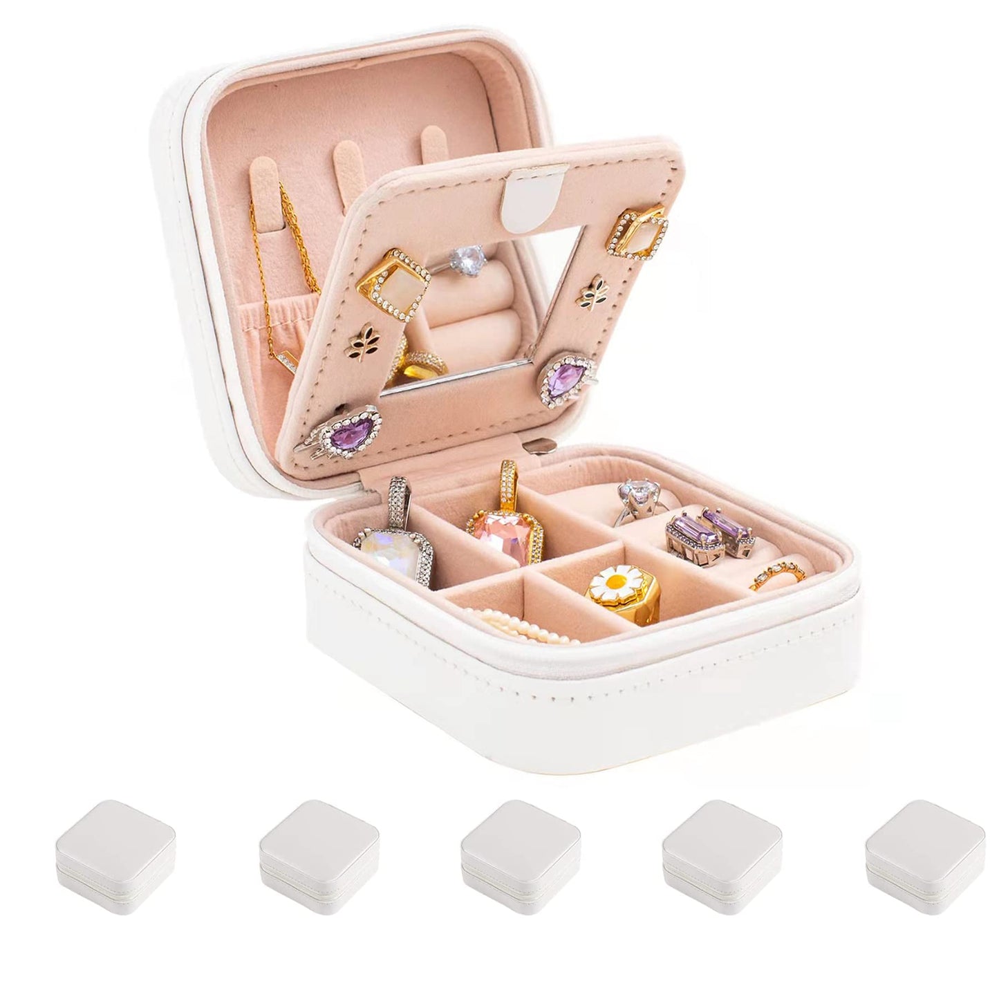 KElofoN Travel jewelry case Travel jewelry box Travel Jewelry Organizer Small box Gift for Girls Women with Mirror(Green)