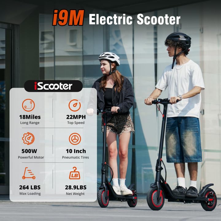 iScooter Electric Scooter Adults & Big Kids, 500/650 Peak Power, Up to 15/18/25 Miles Range, 19/22/25 MPH Top Speed, Cruise Control, Dual Braking System, Foldable E Scooter for Commuting & Campus Use
