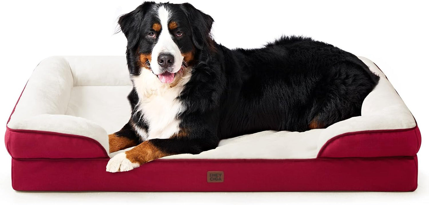 EHEYCIGA Orthopedic Dog Beds for Extra Large Dogs 44x32Inch, Waterproof Memory Foam XL Pet Bed with Sides, Non-Slip and Egg-Crate Foam Big Dog Couch Bed with Washable Removable Cover, Grey
