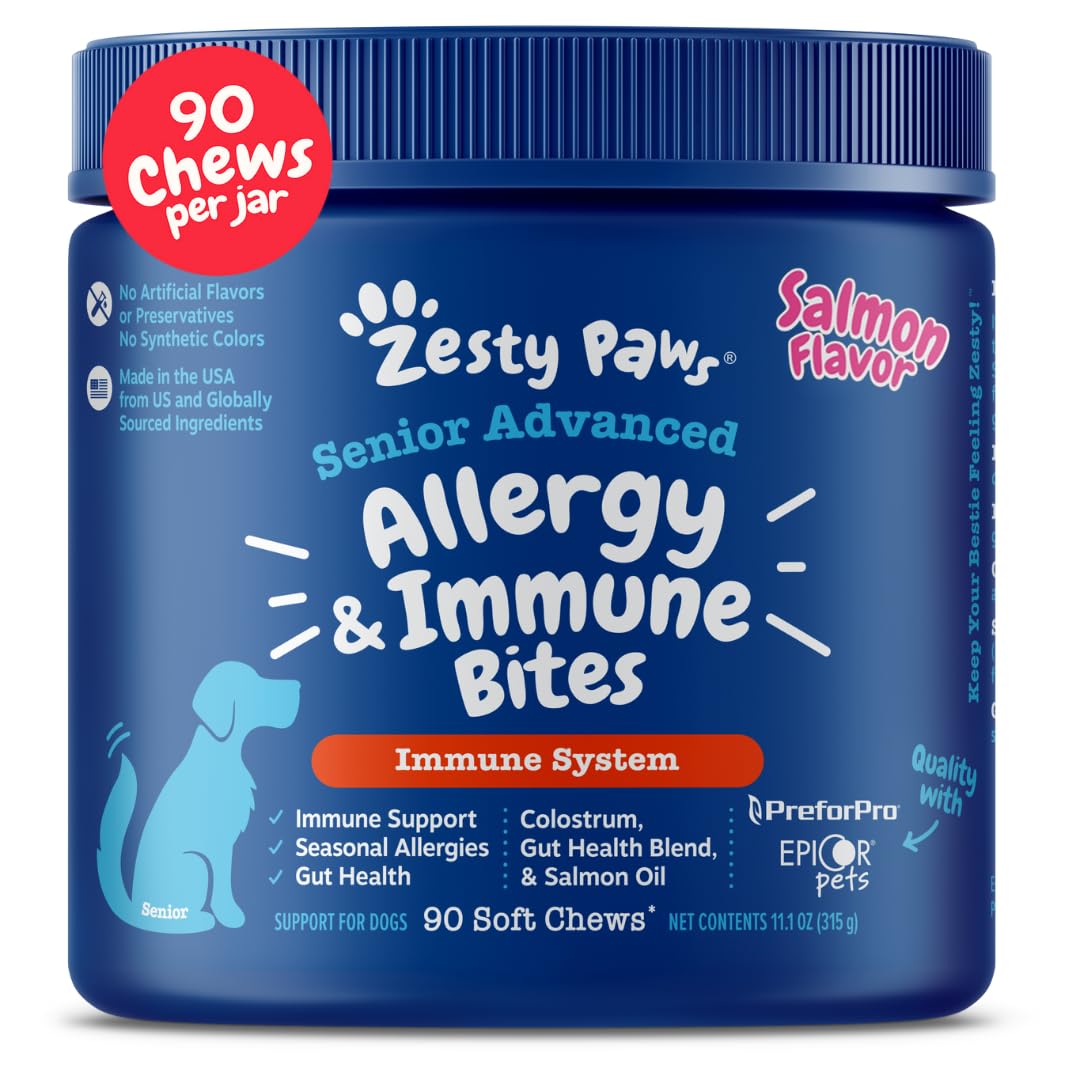 Zesty Paws Dog Allergy Relief- Dog Itching Skin Relief- Dog Probiotics for Itchy Skin and Itchy Ears- Dog Allergy Paw Relief- Dog Allergy Chews- Dog Itch Relief - Dog Skin Allergy Relief - Lamb - 90ct