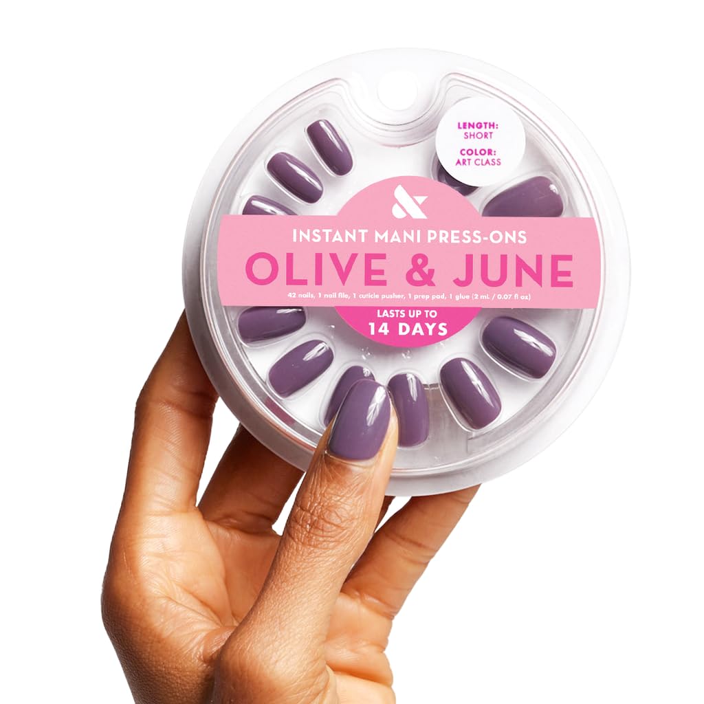 Olive & June Instant Mani Press On Nails (Glue) | 42 Fake Nails, 21 Sizes | Non-Toxic, Long-Lasting | Recycled Materials | Realistic Look