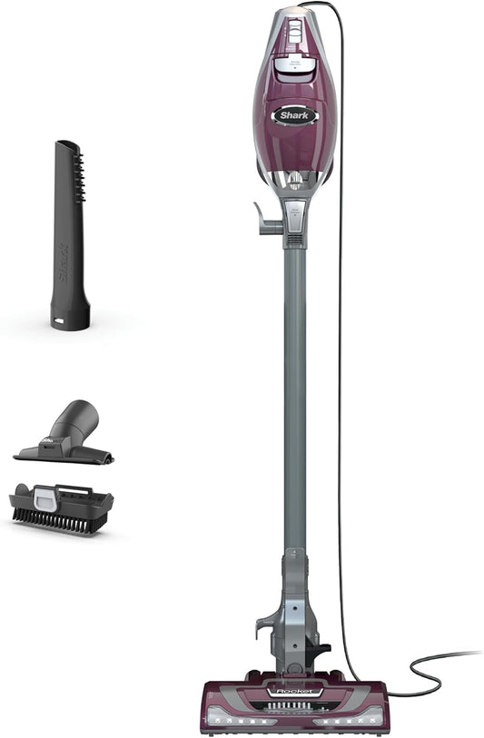 Shark HV322 Rocket Pet Plus Corded Stick Vacuum with LED Headlights, XL Dust Cup, Lightweight, Perfect for Pet Hair Pickup, Converts to a Hand Vacuum, with (2) Pet Attachments, Bordeaux/Silver