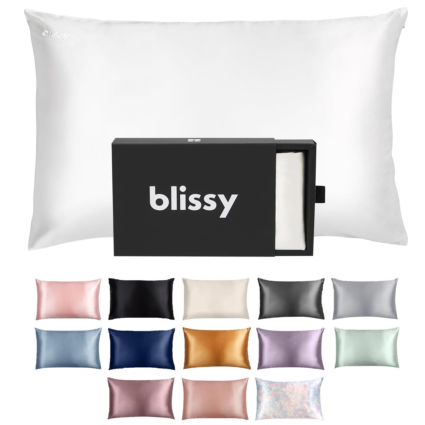Blissy Silk Pillowcase - 100% Pure Mulberry Silk - 22 Momme 6A High-Grade Fibers - Silk Pillow Cover for Hair & Skin - Regular, Queen & King (Blissy White, Standard)