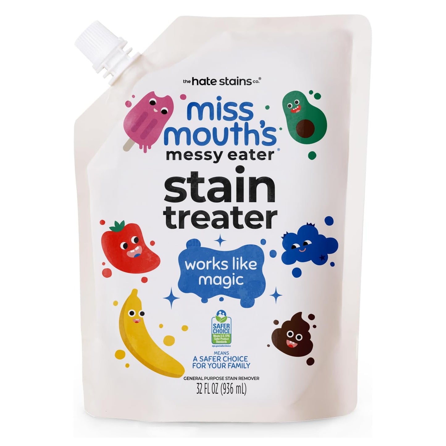 Miss Mouth's Messy Eater Stain Treater - 32oz Refill - Newborn & Baby Essentials - No Dry Cleaning Food, Grease, Coffee Off Laundry, Underwear, Fabric