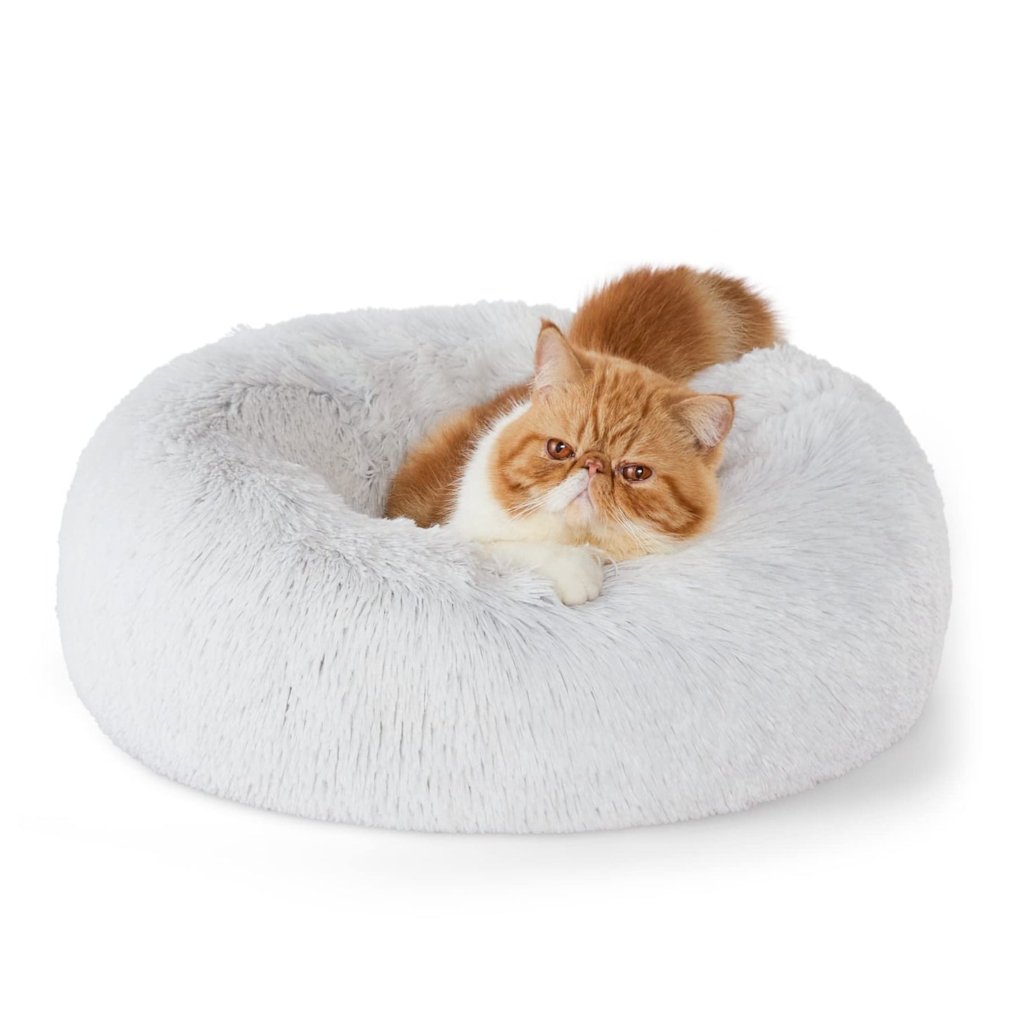 Bedsure Calming Dog Bed Medium Size Dog - Donut Washable Medium Pet Bed, 30 inches Anti-Slip Round Fluffy Plush Faux Fur Cat Bed, Fits up to 45 lbs Pets, Camel