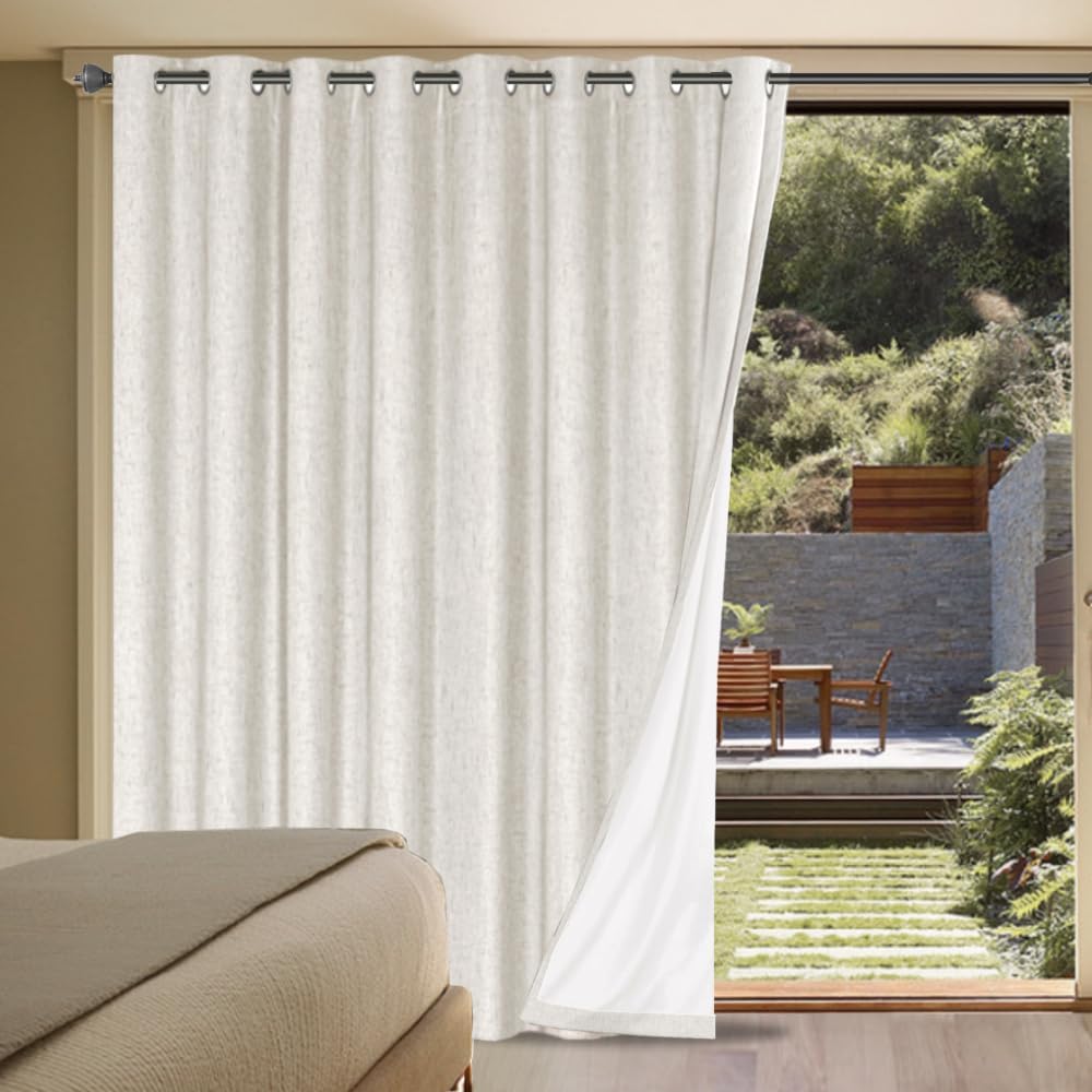 H.VERSAILTEXLinen-Polyester Curtains 100%Blackout Curtains for Bedroom 96"Long Full Light Blocking Nature Linen-Polyester Blended Window Curtains for LivingRoomNickel Grommet(2Panels,HeatheredNatural)