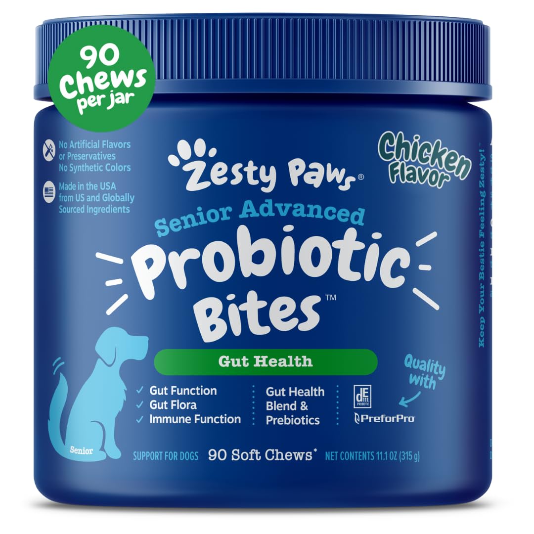 Zesty Paws Probiotics for Dogs - Digestive Enzymes for Gut Flora, Digestive Health, Diarrhea & Bowel Support - Clinically Studied DE111 - Dog Supplement Soft Chew for Pet Immune System - Pumpkin