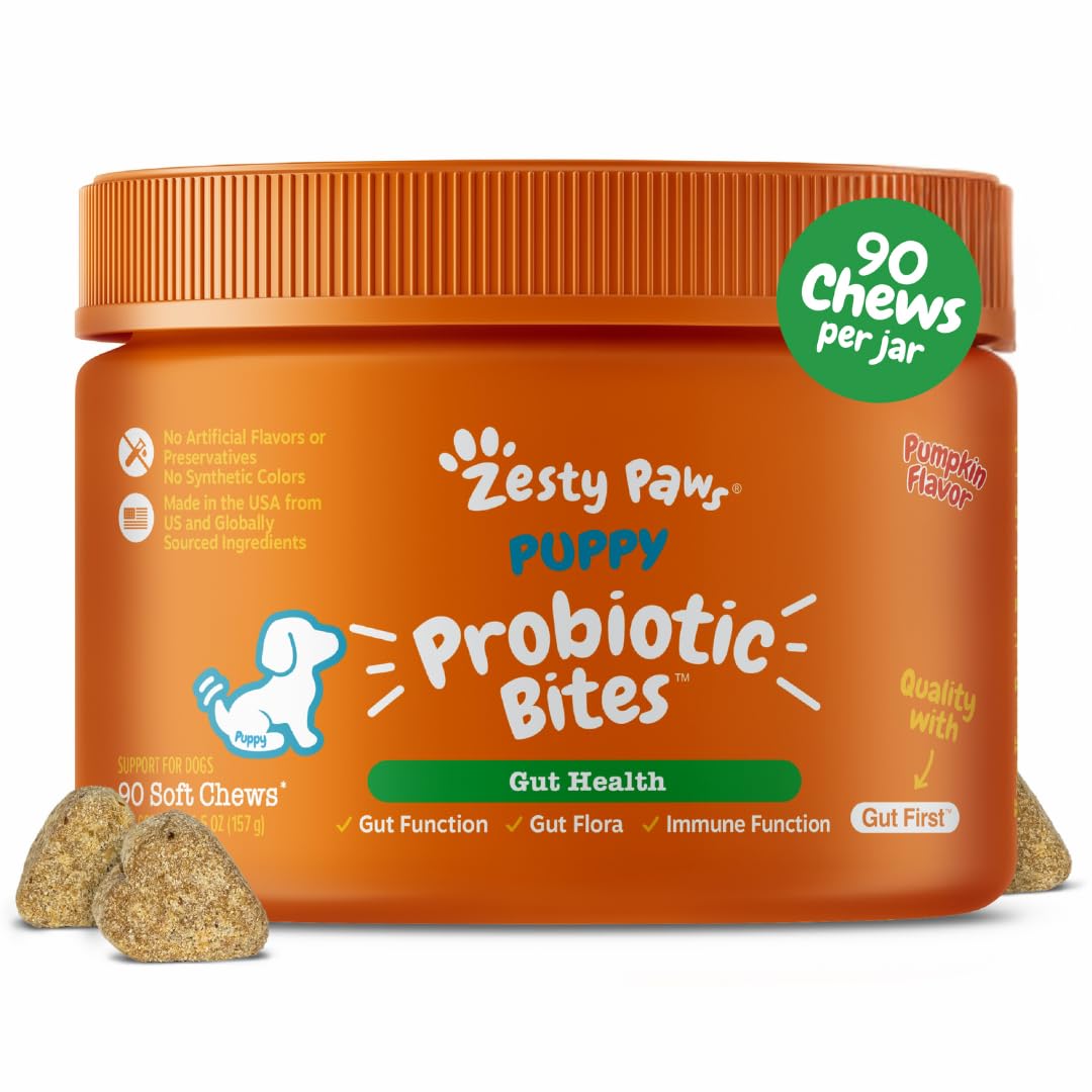 Zesty Paws Probiotics for Dogs - Digestive Enzymes for Gut Flora, Digestive Health, Diarrhea & Bowel Support - Clinically Studied DE111 - Dog Supplement Soft Chew for Pet Immune System - Pumpkin