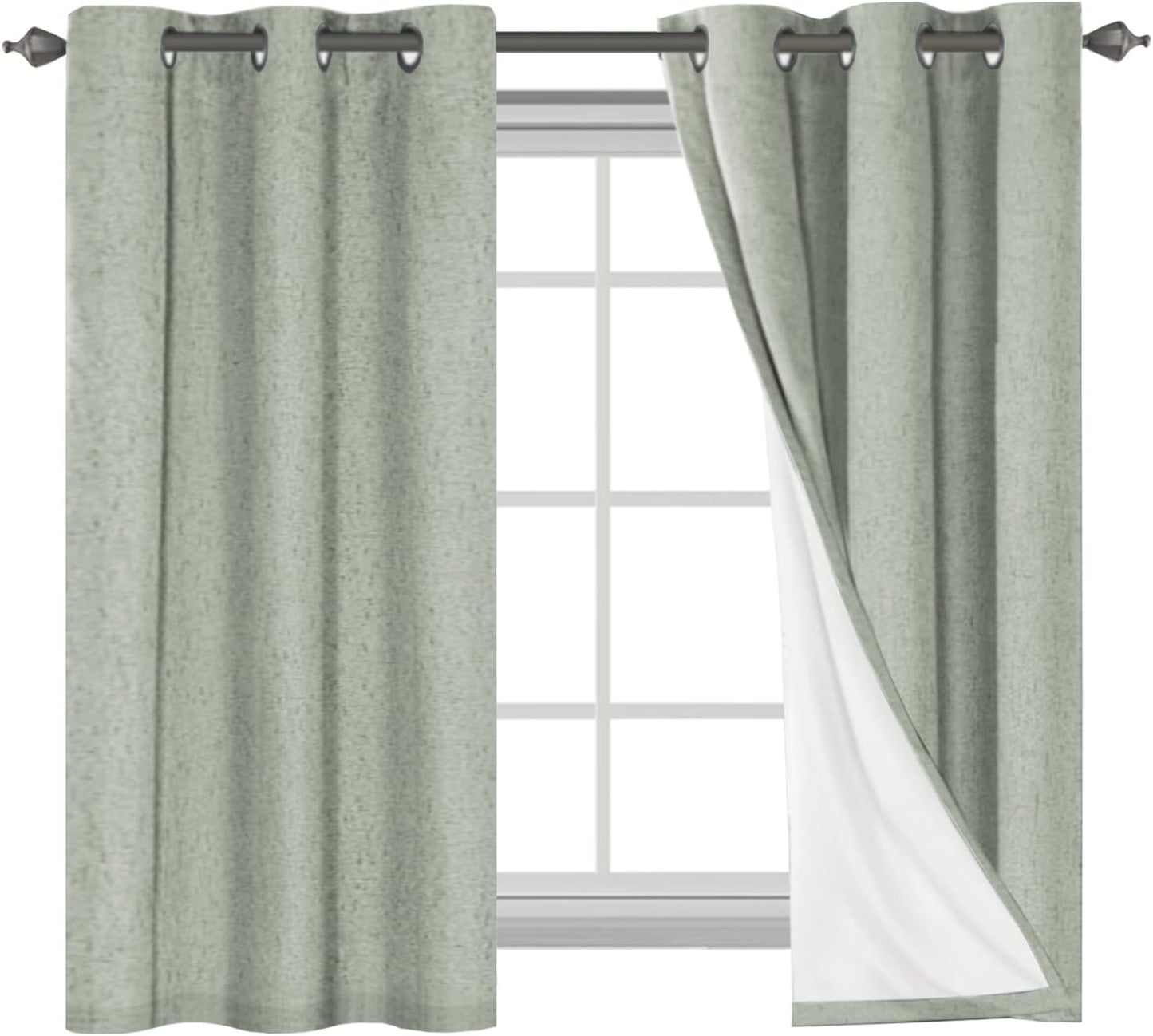 H.VERSAILTEXLinen-Polyester Curtains 100%Blackout Curtains for Bedroom 96"Long Full Light Blocking Nature Linen-Polyester Blended Window Curtains for LivingRoomNickel Grommet(2Panels,HeatheredNatural)