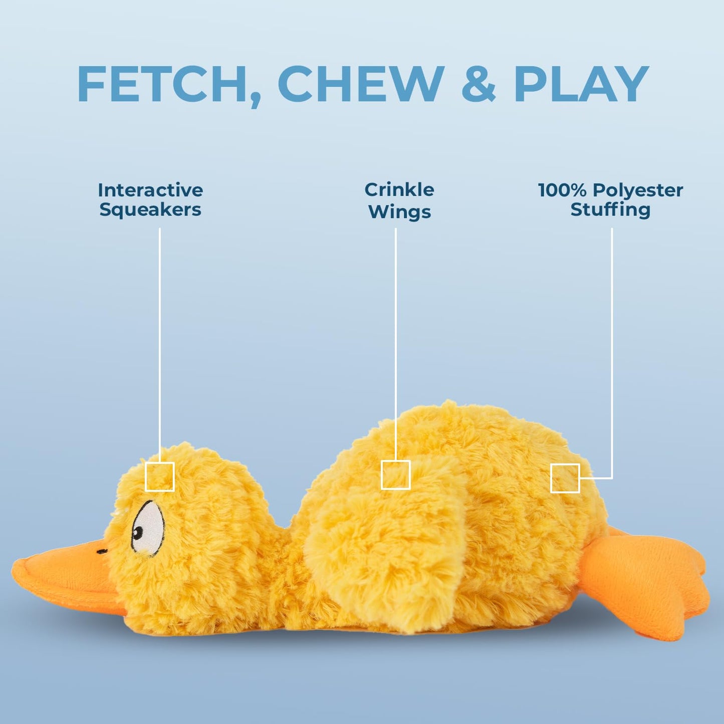 Best Pet Supplies Interactive Squeaky Dog Chew Toy, Ideal Dog Toys for Chewers, Small, Medium & Large Dogs, and Fetch Lovers - Crinkle Duck (Yellow), Large