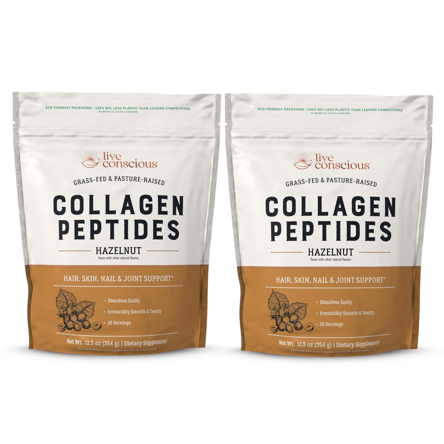 Live Conscious Collagen Peptides Powder - Naturally-Sourced Hydrolyzed Collagen Powder - Hair, Skin, Nail, and Joint Support - Type I & III Grass-Fed Collagen Supplements for Women and Men - 16oz