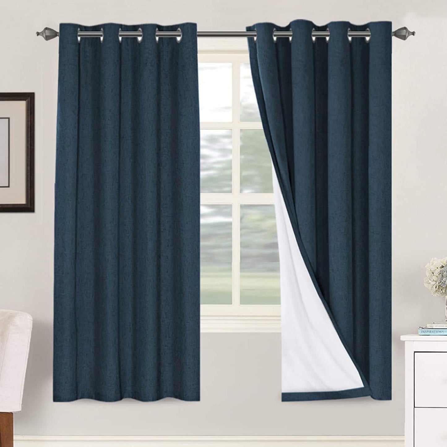 H.VERSAILTEXLinen-Polyester Curtains 100%Blackout Curtains for Bedroom 96"Long Full Light Blocking Nature Linen-Polyester Blended Window Curtains for LivingRoomNickel Grommet(2Panels,HeatheredNatural)