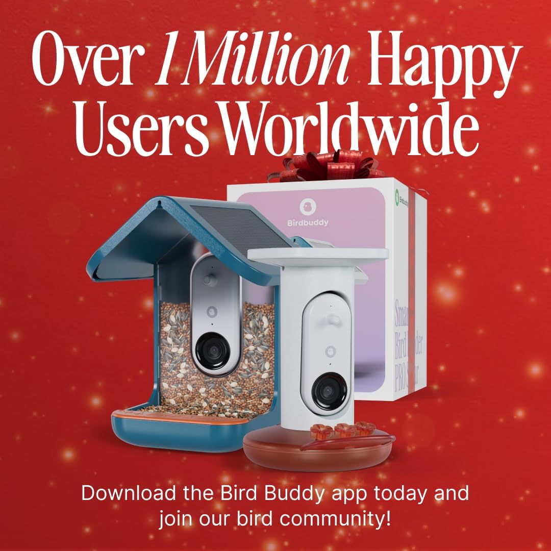 Birdbuddy PRO Solar Smart Bird Feeder with Camera - AI Bird Species Identification, 5MP Photos, 2K HD Video Live Stream Camera, Slow-Motion Video, 2.6in Focus - Blue Solar