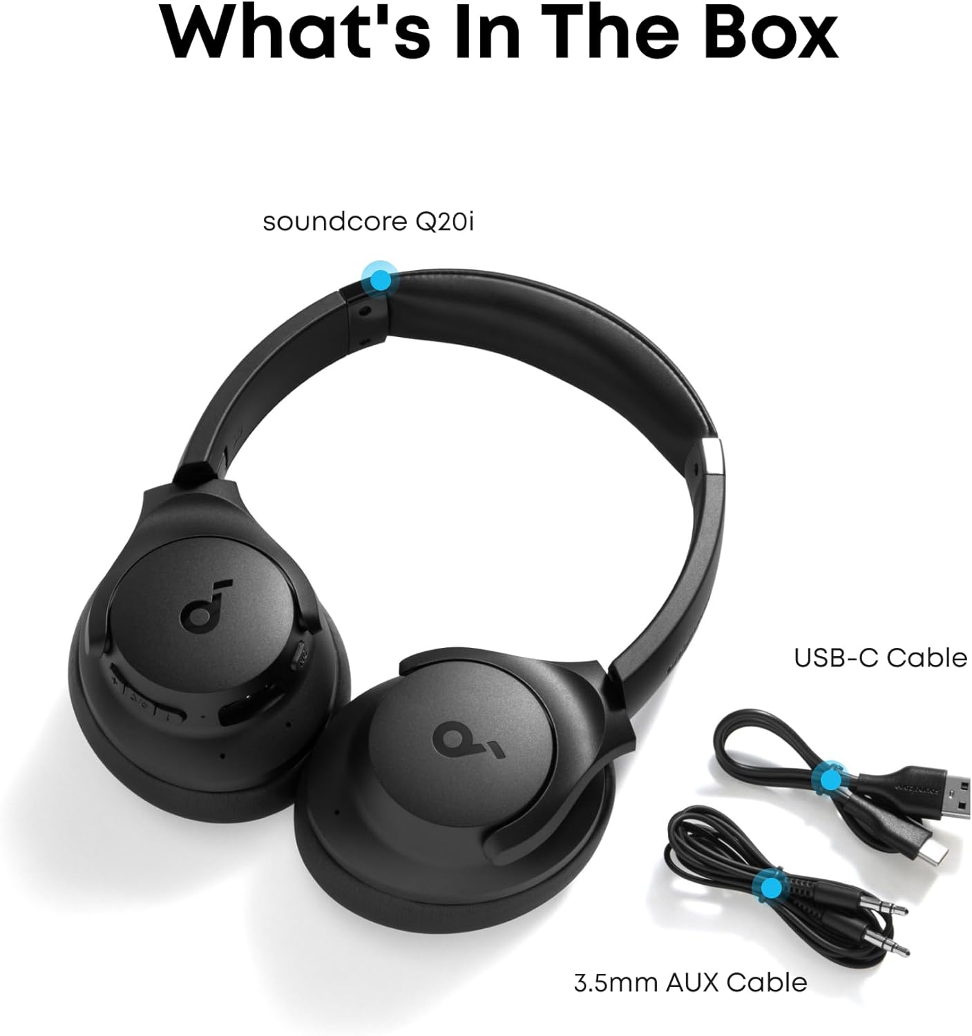 Soundcore by Anker Q20i Hybrid Active Noise Cancelling Headphones, Wireless Over-Ear Bluetooth, 40H Long ANC Playtime, Hi-Res Audio, Big Bass, Customize via an App, Transparency Mode