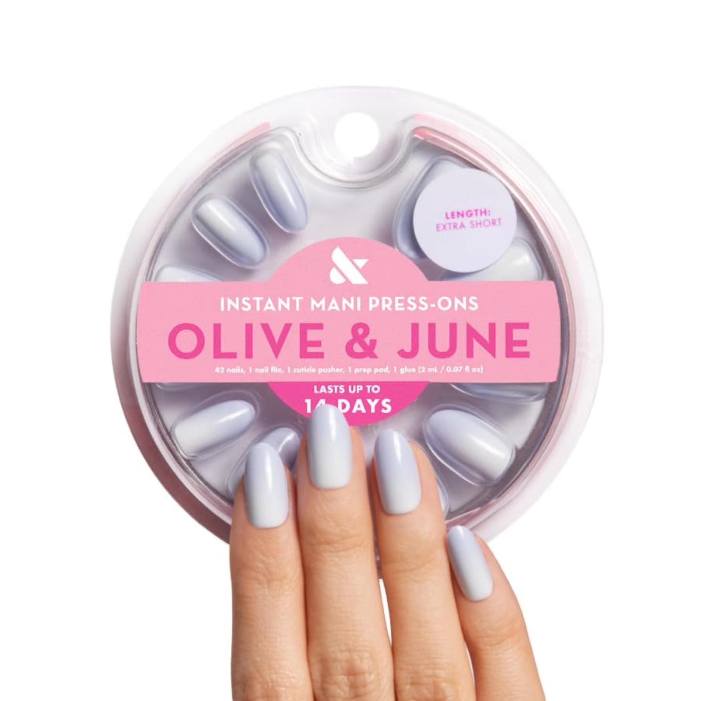 Olive & June Instant Mani Press On Nails (Glue) | 42 Fake Nails, 21 Sizes | Non-Toxic, Long-Lasting | Recycled Materials | Realistic Look