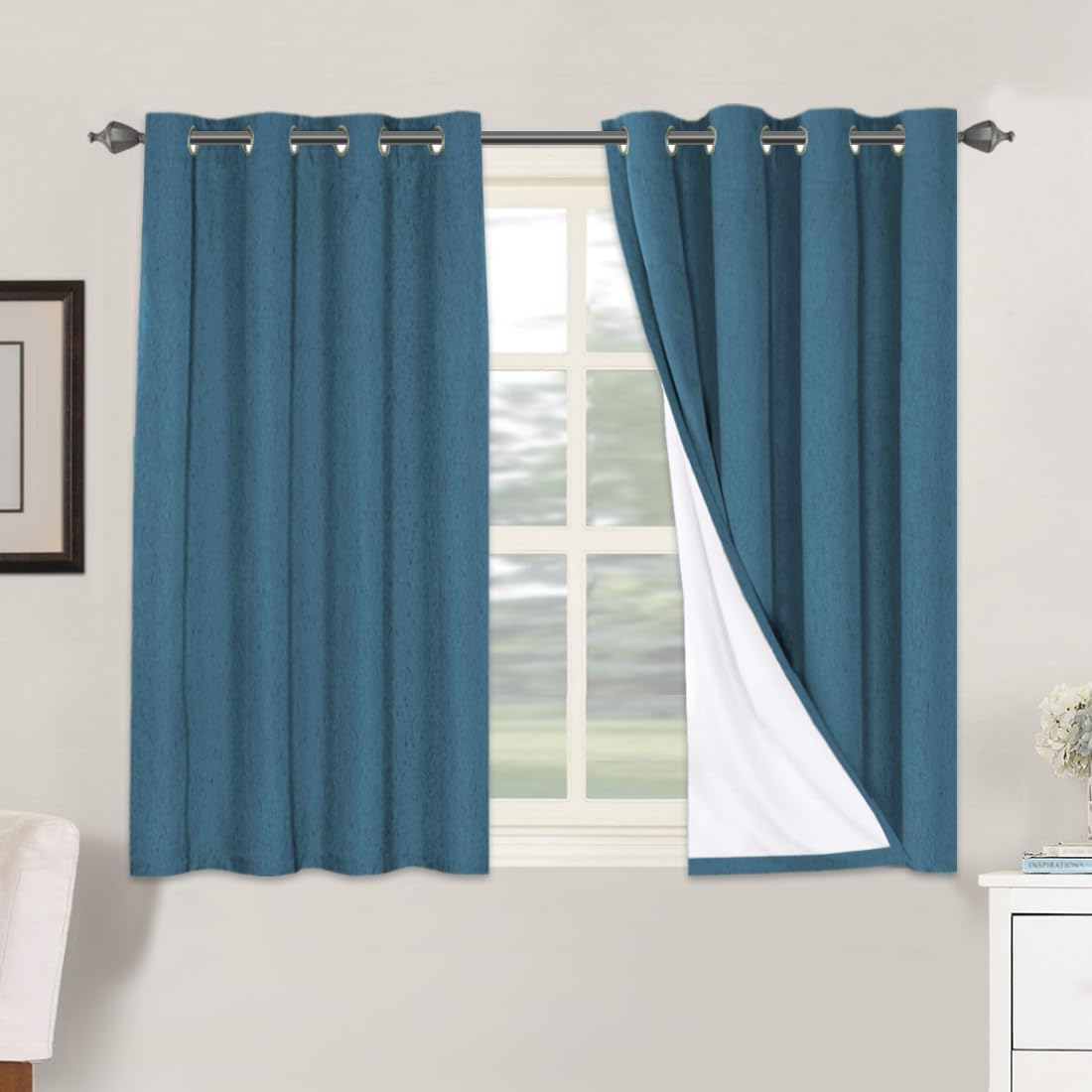 H.VERSAILTEXLinen-Polyester Curtains 100%Blackout Curtains for Bedroom 96"Long Full Light Blocking Nature Linen-Polyester Blended Window Curtains for LivingRoomNickel Grommet(2Panels,HeatheredNatural)