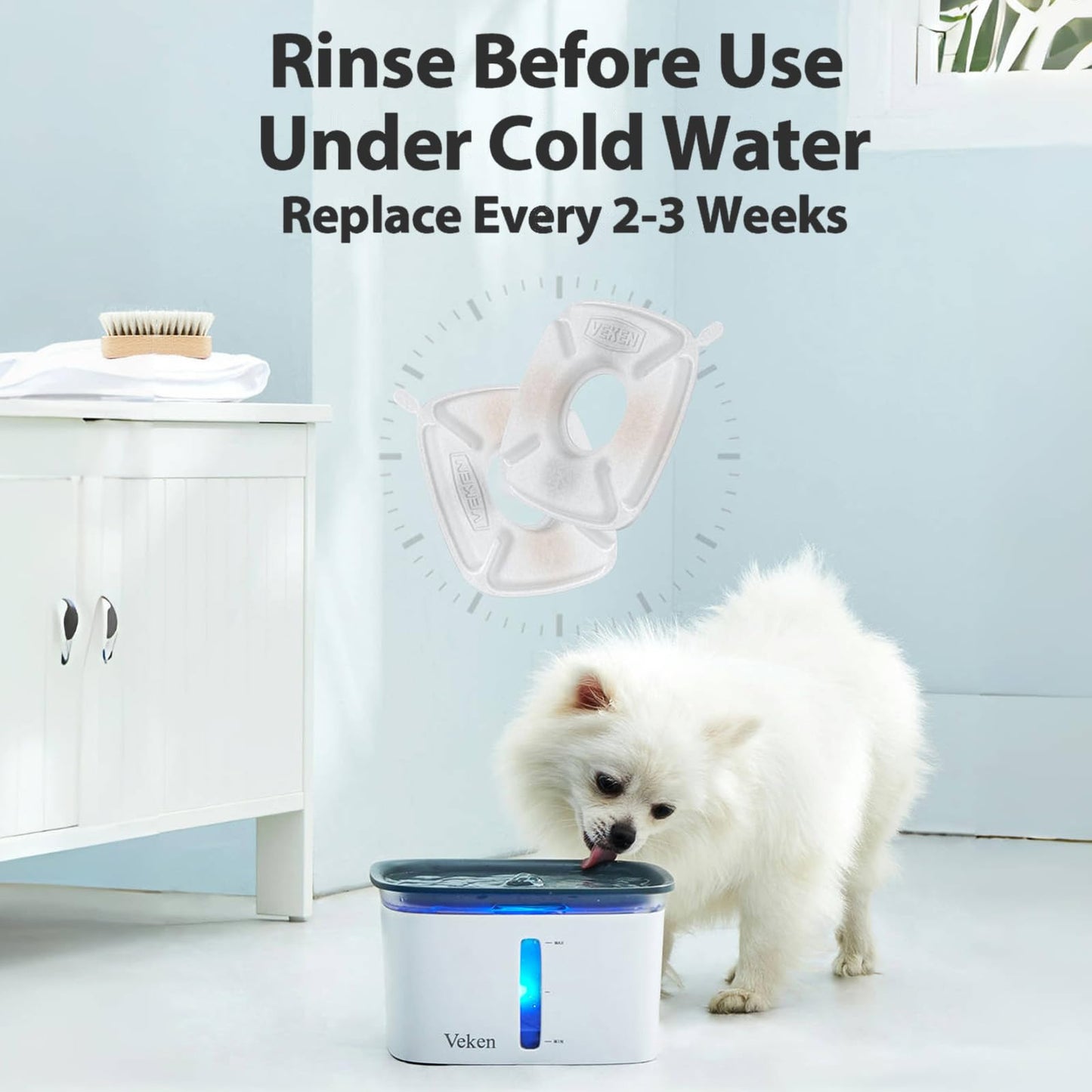 Veken Cat Water Fountain Filters, 8 Pack Replacement Filters & 8 Pack Replacement Pre-Filter Sponges Set for 50oz, 84oz, 95oz or 108oz Automatic Pet Fountain Dog Water Dispenser