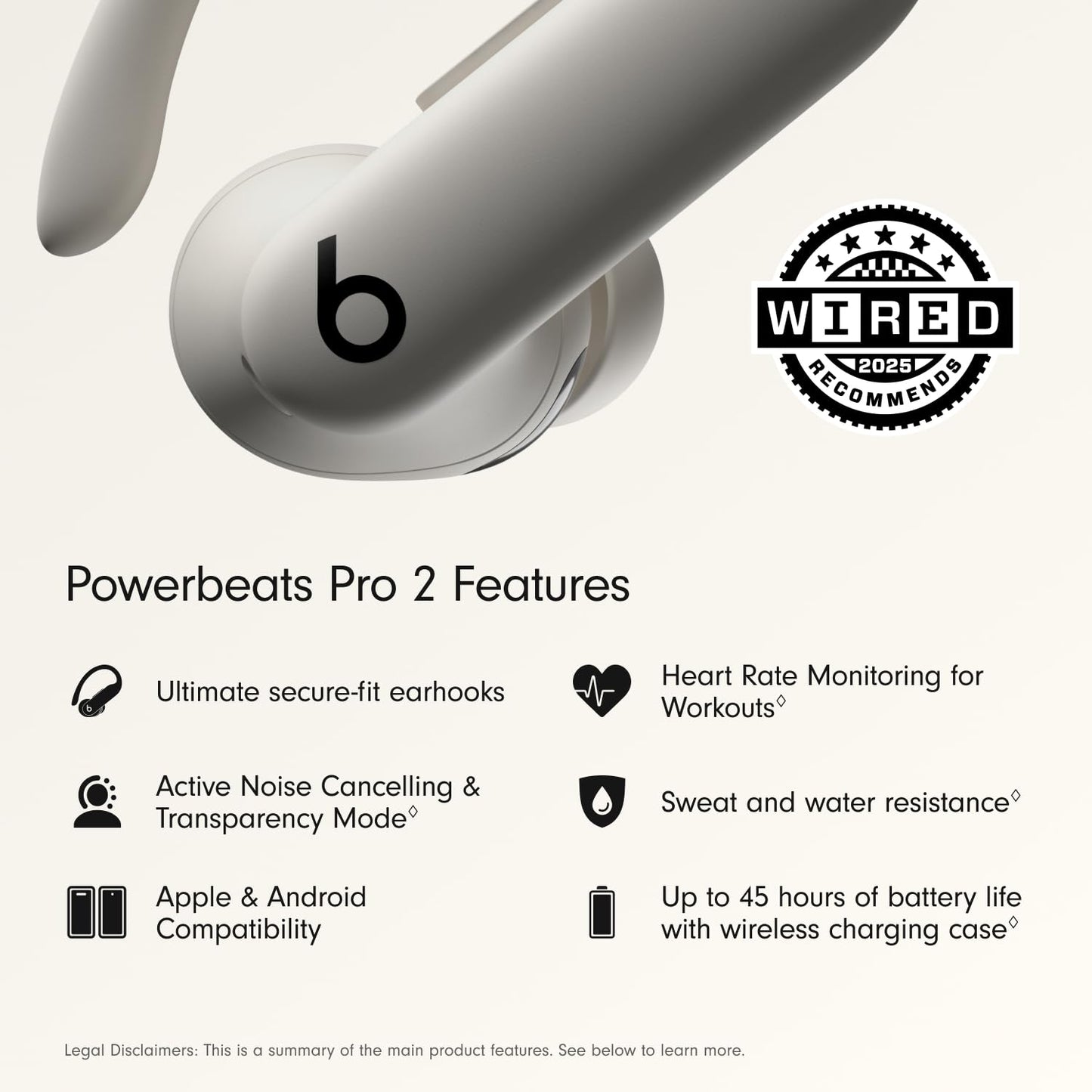Beats Powerbeats Pro 2 - Wireless Noise Cancelling Workout Earbuds with Secure- Fit Earhooks, Up to 45-Hour Battery with Charging Case, Sweat & Water Resistant, Heart Rate Monitoring - Jet Black
