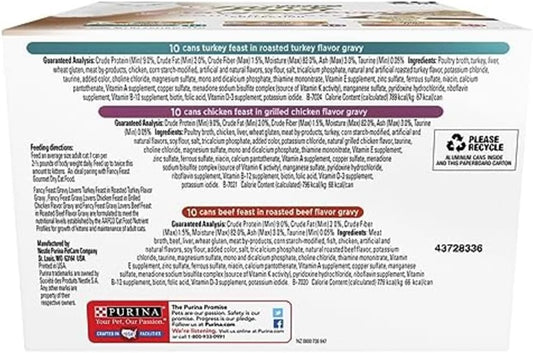 Purina Fancy Feast Gravy Lovers Poultry and Beef Grilled Gourmet Wet Cat Food Variety Pack - (Pack of 30) 3 oz. Cans