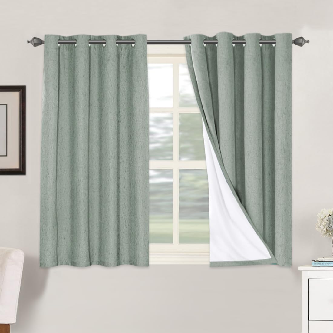 H.VERSAILTEXLinen-Polyester Curtains 100%Blackout Curtains for Bedroom 96"Long Full Light Blocking Nature Linen-Polyester Blended Window Curtains for LivingRoomNickel Grommet(2Panels,HeatheredNatural)