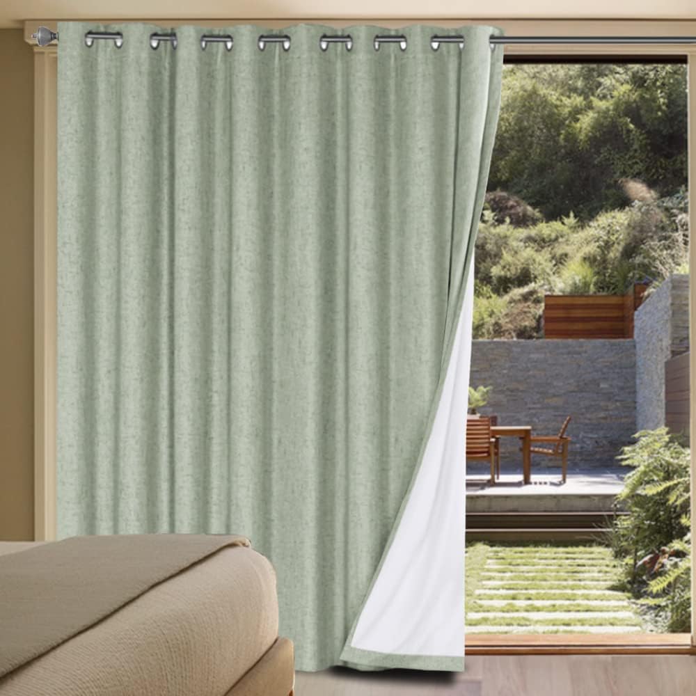 H.VERSAILTEXLinen-Polyester Curtains 100%Blackout Curtains for Bedroom 96"Long Full Light Blocking Nature Linen-Polyester Blended Window Curtains for LivingRoomNickel Grommet(2Panels,HeatheredNatural)