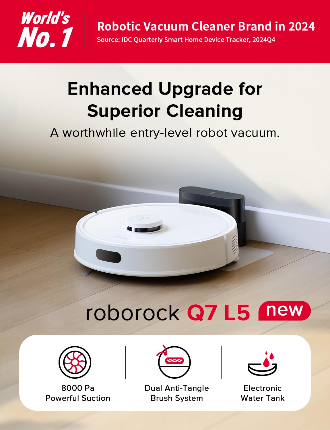 roborock Q10 S5+ Robot Vacuum and Mop, 10,000Pa Suction, Upgraded from Q8 max+, 70 Days Self-Emptying, Obstacle Avoidance, Sonic Mopping, Dual Anti-Tangle Design, Auto Mop Lifting, Ideal for Pet Hair