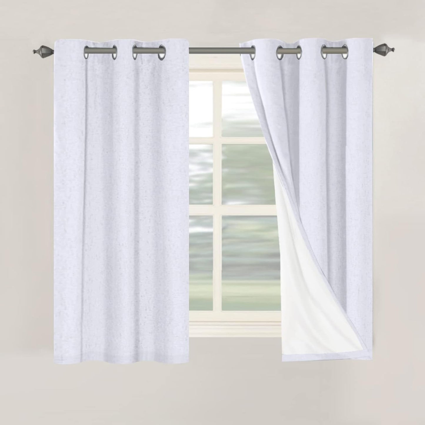 H.VERSAILTEXLinen-Polyester Curtains 100%Blackout Curtains for Bedroom 96"Long Full Light Blocking Nature Linen-Polyester Blended Window Curtains for LivingRoomNickel Grommet(2Panels,HeatheredNatural)