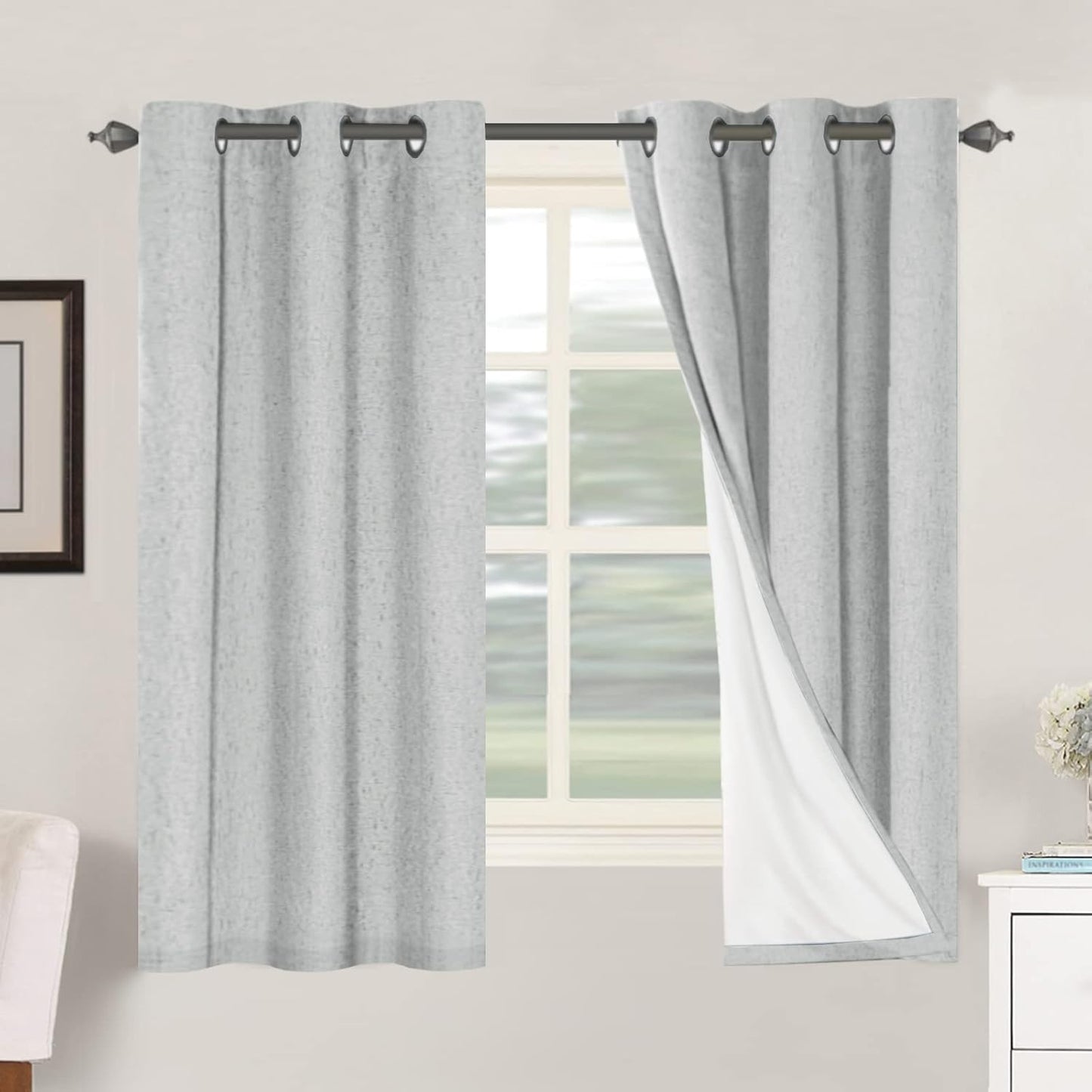 H.VERSAILTEXLinen-Polyester Curtains 100%Blackout Curtains for Bedroom 96"Long Full Light Blocking Nature Linen-Polyester Blended Window Curtains for LivingRoomNickel Grommet(2Panels,HeatheredNatural)