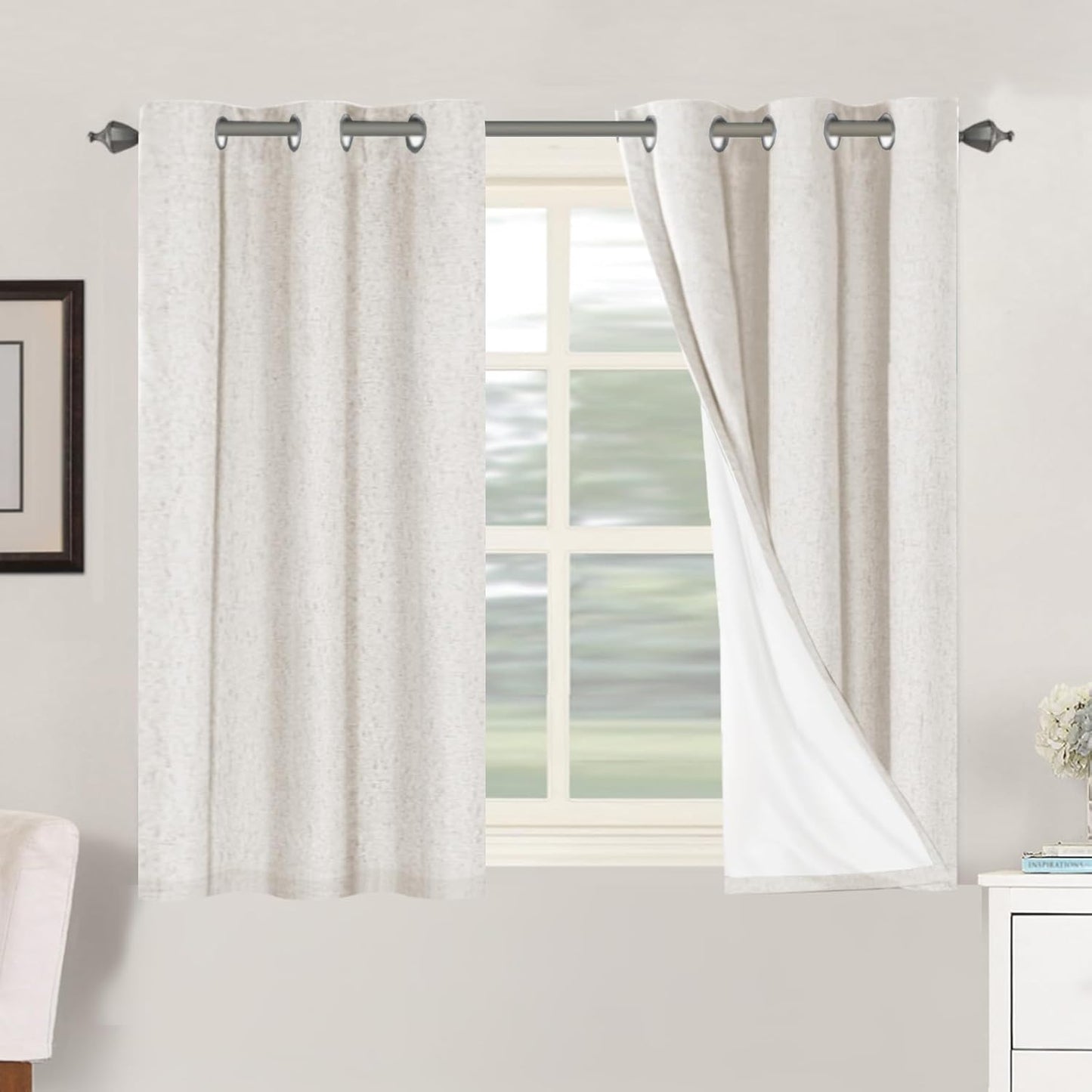 H.VERSAILTEXLinen-Polyester Curtains 100%Blackout Curtains for Bedroom 96"Long Full Light Blocking Nature Linen-Polyester Blended Window Curtains for LivingRoomNickel Grommet(2Panels,HeatheredNatural)