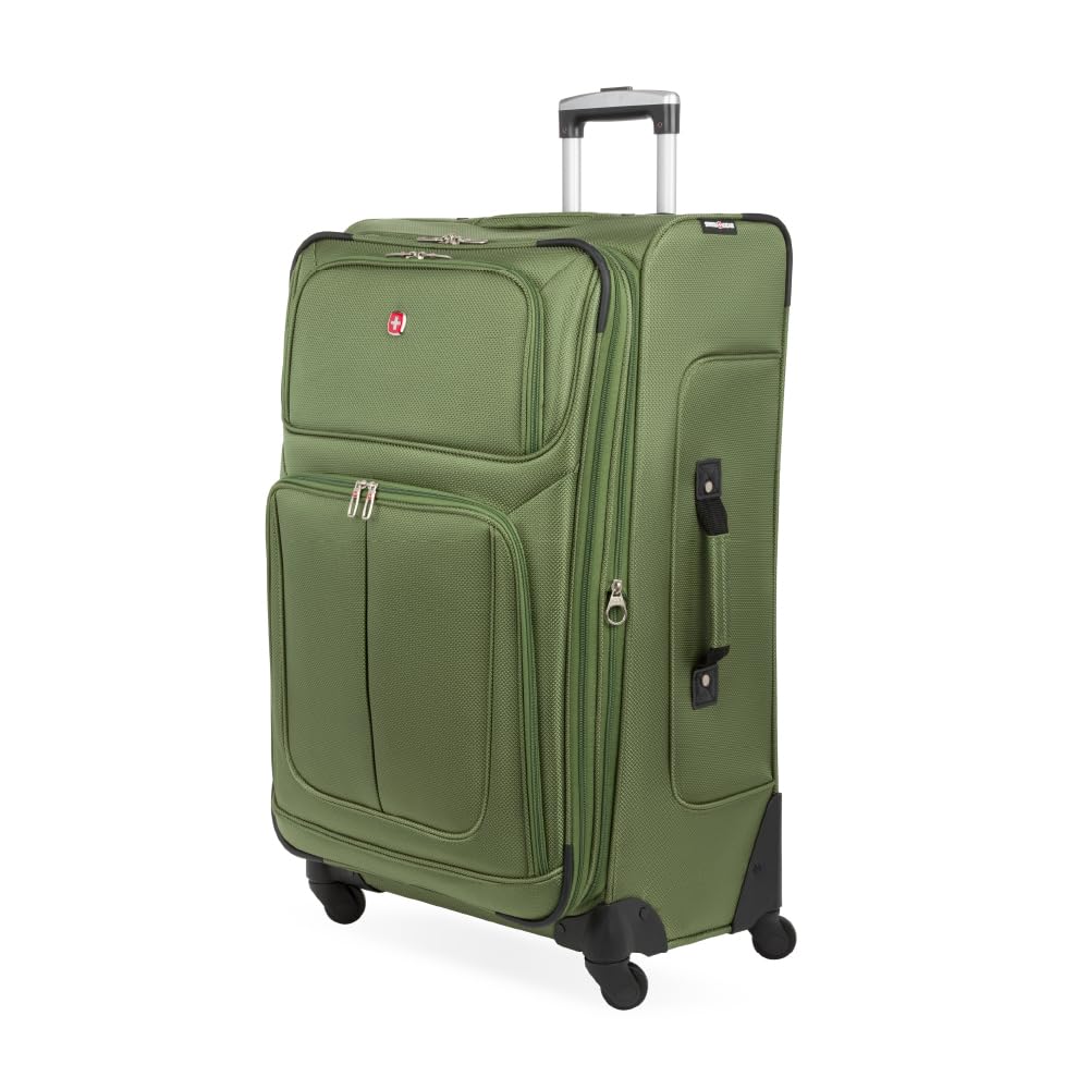 SwissGear Sion Softside Expandable Luggage – Medium Checked Suitcase with 360 Degree Wheels & Retractable Handle – 25 Inch, Perfect for 1-7 Night Trips – Blue