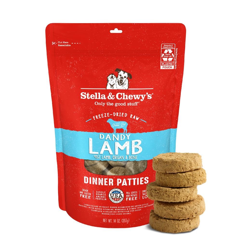 Stella & Chewy's Freeze-Dried Raw Dinner Patties - Dandy Lamb Recipe - High Protein Grain-Free Puppy & Dog Food - Perfect For Picky Eaters - 5.5 oz