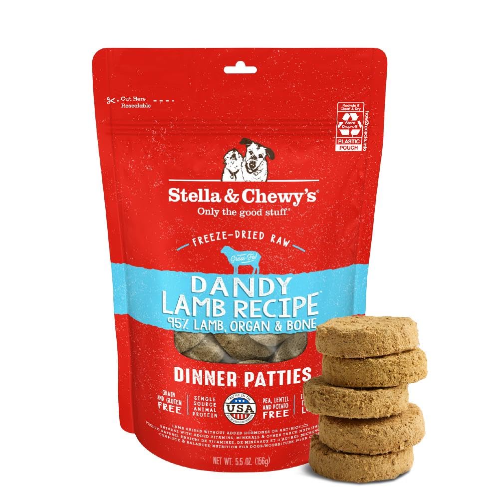 Stella & Chewy's Freeze-Dried Raw Dinner Patties - Dandy Lamb Recipe - High Protein Grain-Free Puppy & Dog Food - Perfect For Picky Eaters - 5.5 oz