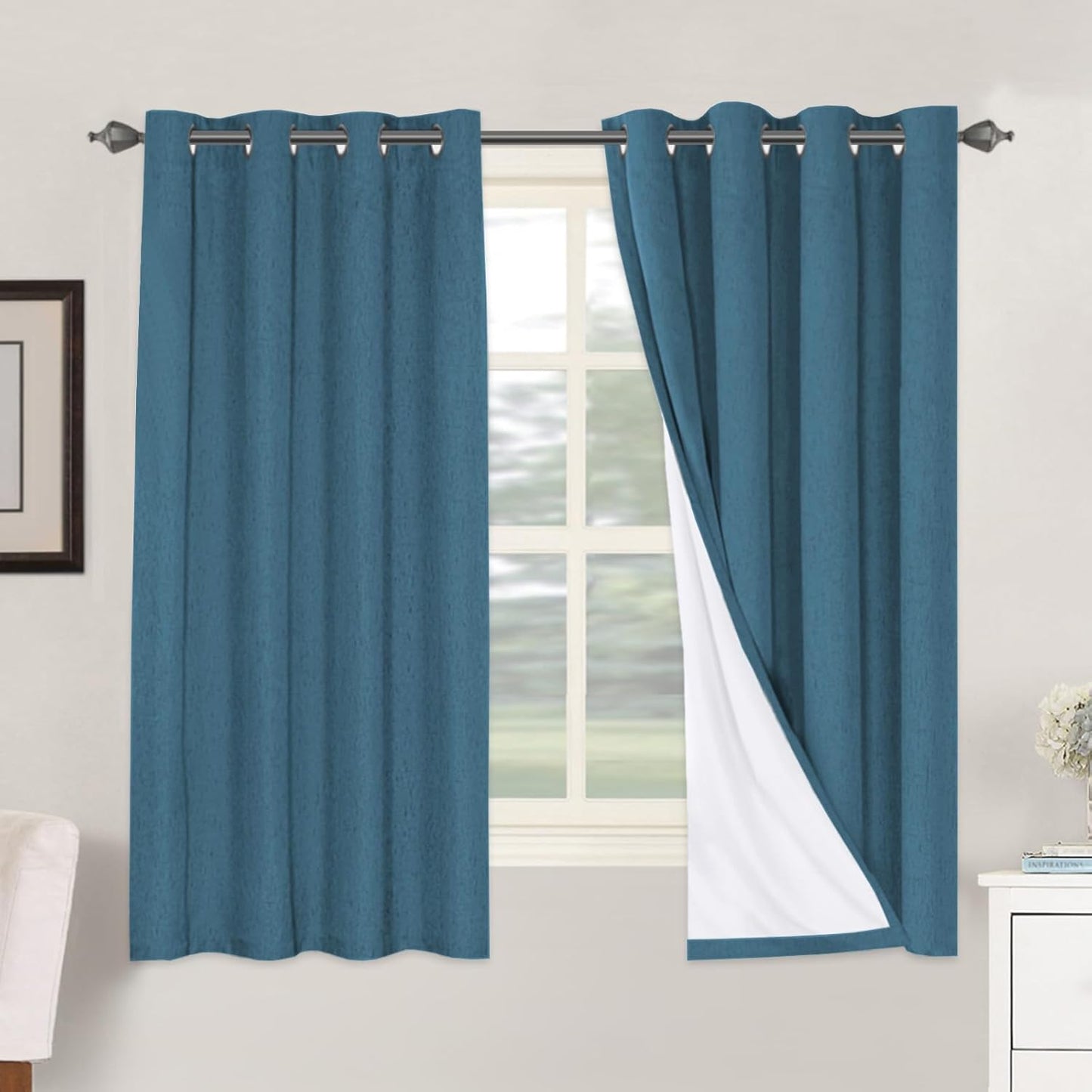 H.VERSAILTEXLinen-Polyester Curtains 100%Blackout Curtains for Bedroom 96"Long Full Light Blocking Nature Linen-Polyester Blended Window Curtains for LivingRoomNickel Grommet(2Panels,HeatheredNatural)