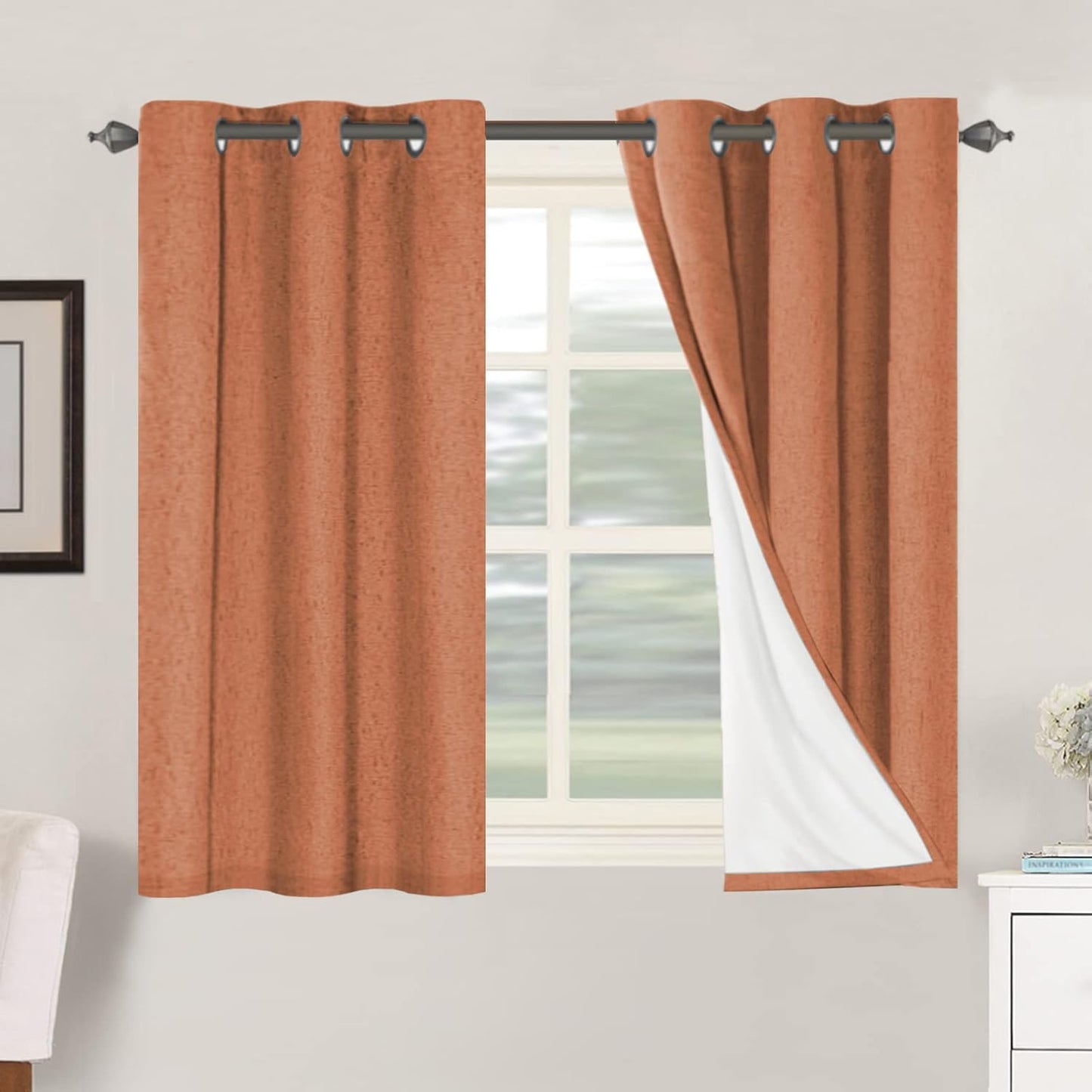 H.VERSAILTEXLinen-Polyester Curtains 100%Blackout Curtains for Bedroom 96"Long Full Light Blocking Nature Linen-Polyester Blended Window Curtains for LivingRoomNickel Grommet(2Panels,HeatheredNatural)