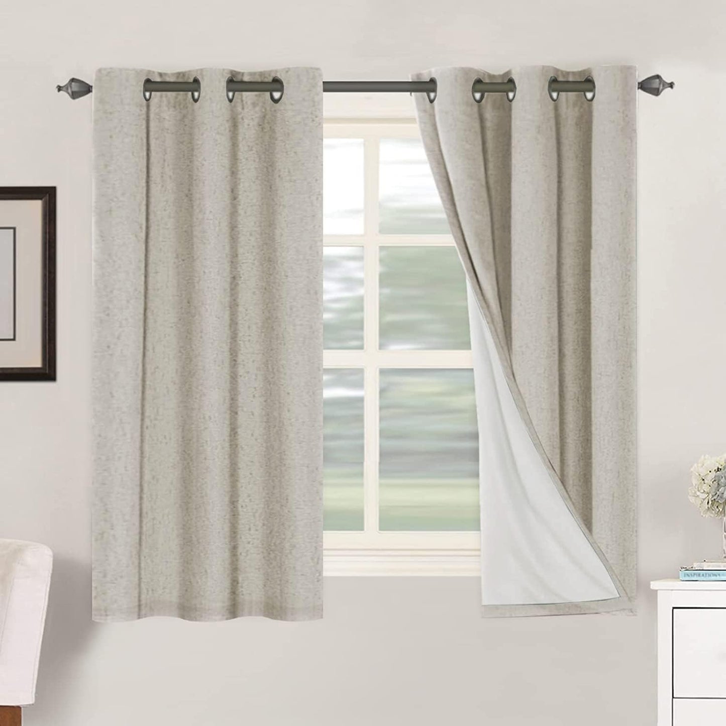 H.VERSAILTEXLinen-Polyester Curtains 100%Blackout Curtains for Bedroom 96"Long Full Light Blocking Nature Linen-Polyester Blended Window Curtains for LivingRoomNickel Grommet(2Panels,HeatheredNatural)