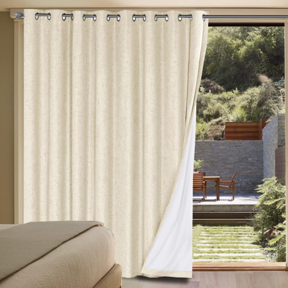 H.VERSAILTEXLinen-Polyester Curtains 100%Blackout Curtains for Bedroom 96"Long Full Light Blocking Nature Linen-Polyester Blended Window Curtains for LivingRoomNickel Grommet(2Panels,HeatheredNatural)