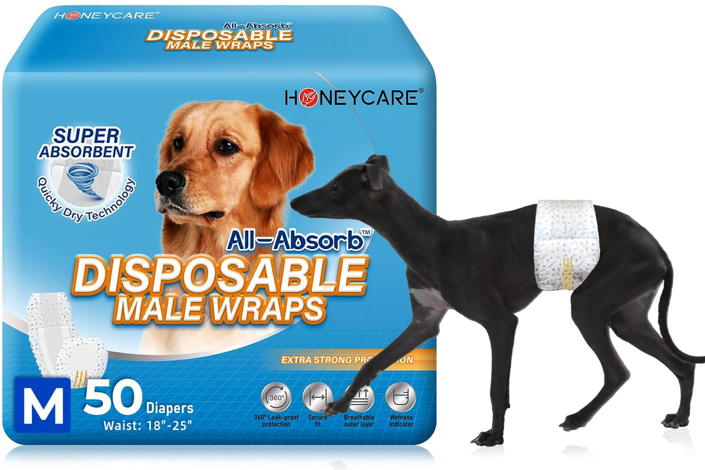 HONEY CARE All-Absorb A26 Male Dog Wrap, 50 Count, Small