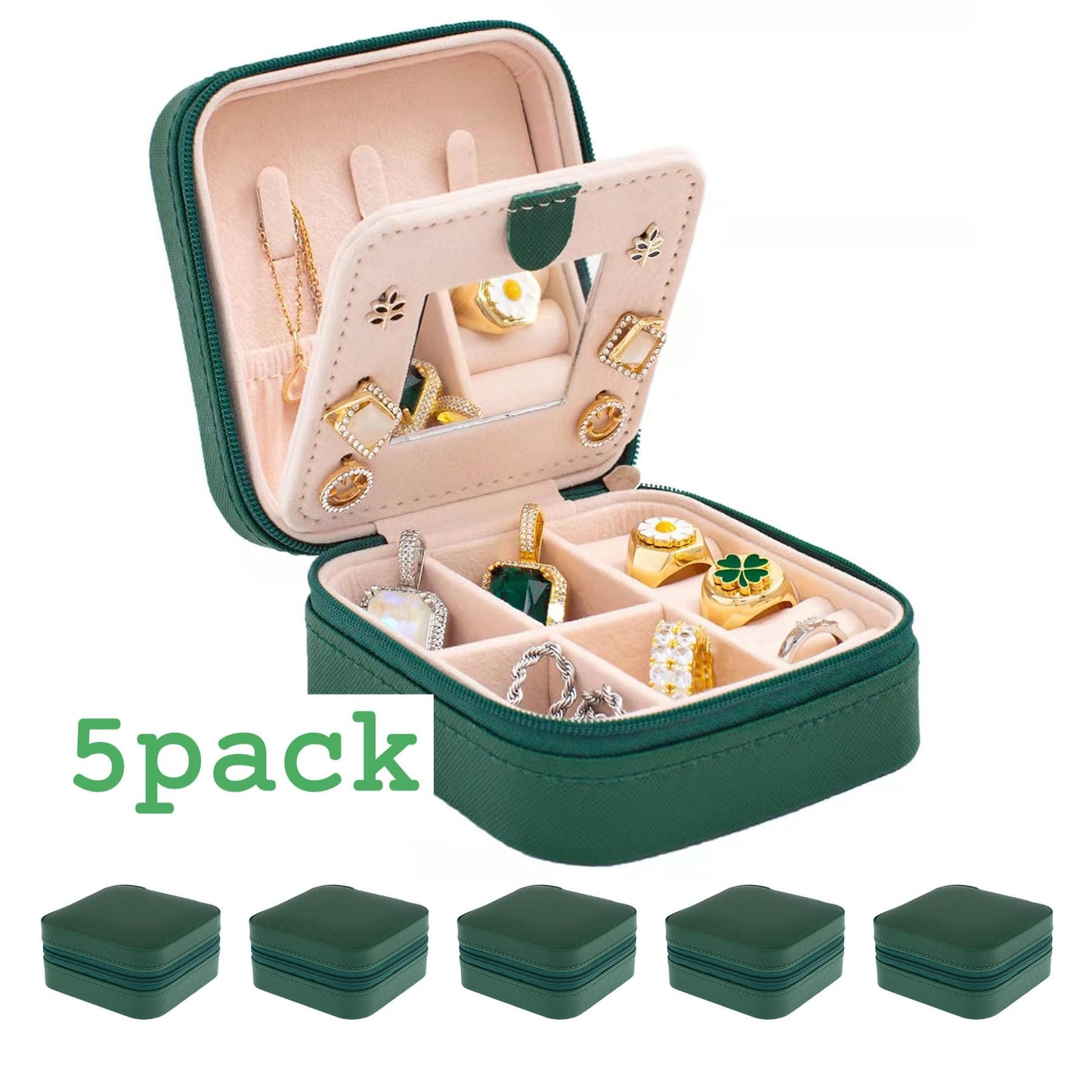 KElofoN Travel jewelry case Travel jewelry box Travel Jewelry Organizer Small box Gift for Girls Women with Mirror(Green)