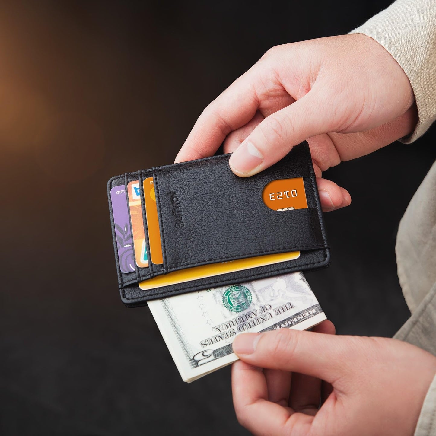 Buffway Slim Minimalist Front Pocket RFID Blocking Leather Wallets for Men and Women - Alaska Black