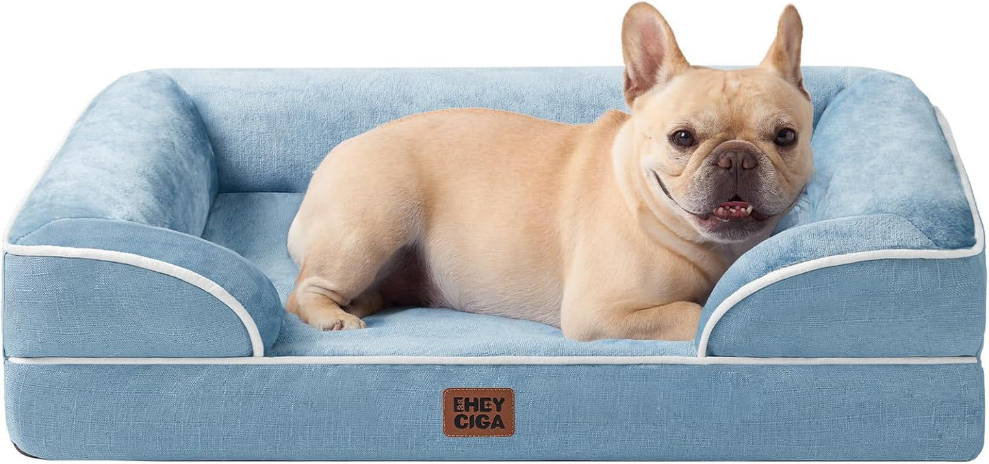 EHEYCIGA Orthopedic Dog Beds for Extra Large Dogs 44x32Inch, Waterproof Memory Foam XL Pet Bed with Sides, Non-Slip and Egg-Crate Foam Big Dog Couch Bed with Washable Removable Cover, Grey