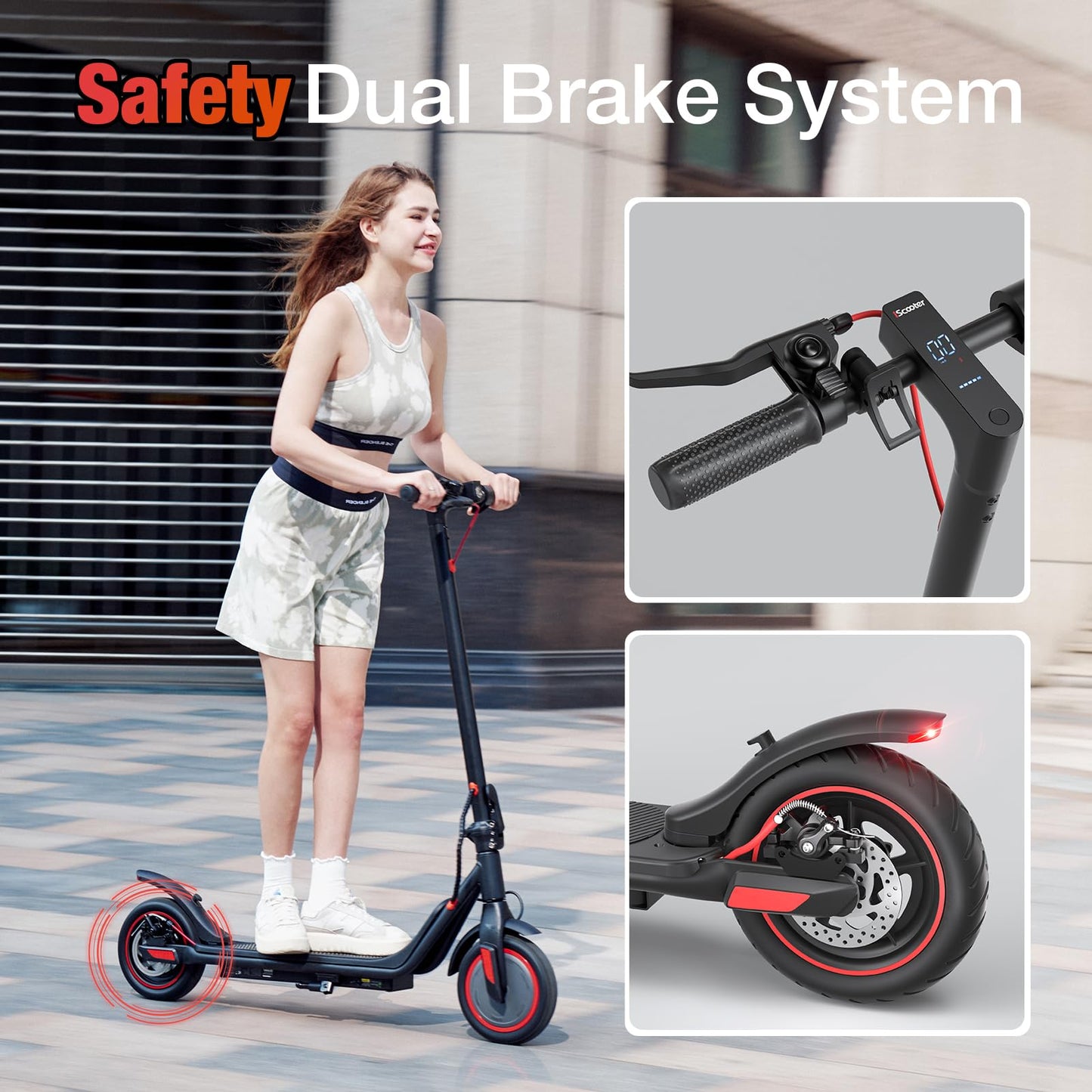 iScooter Electric Scooter Adults & Big Kids, 500/650 Peak Power, Up to 15/18/25 Miles Range, 19/22/25 MPH Top Speed, Cruise Control, Dual Braking System, Foldable E Scooter for Commuting & Campus Use